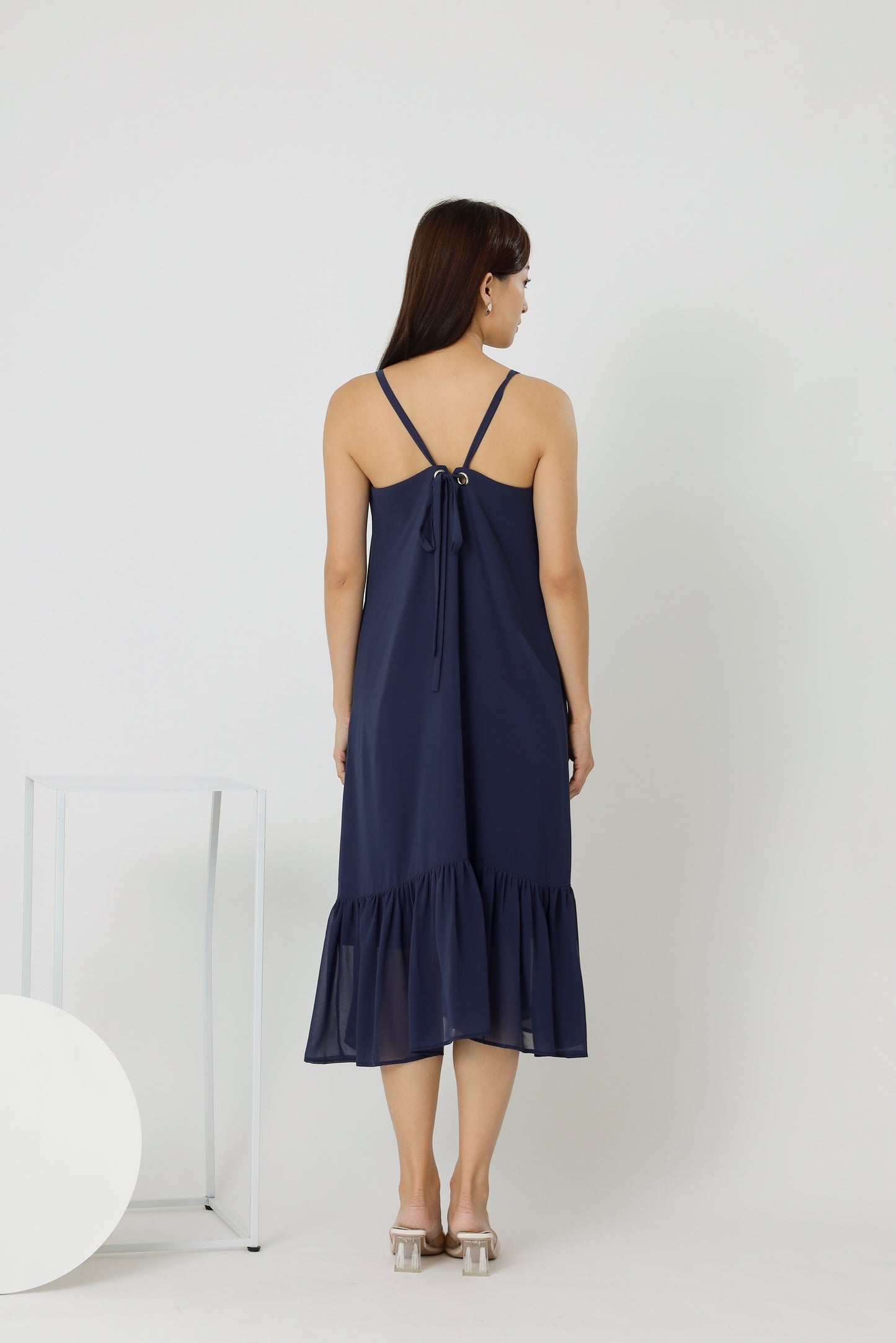 Andrea Back Ribbon Midi Dress - Navy