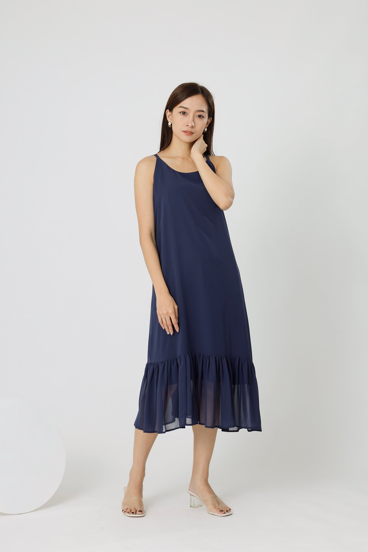 Andrea Back Ribbon Midi Dress - Navy