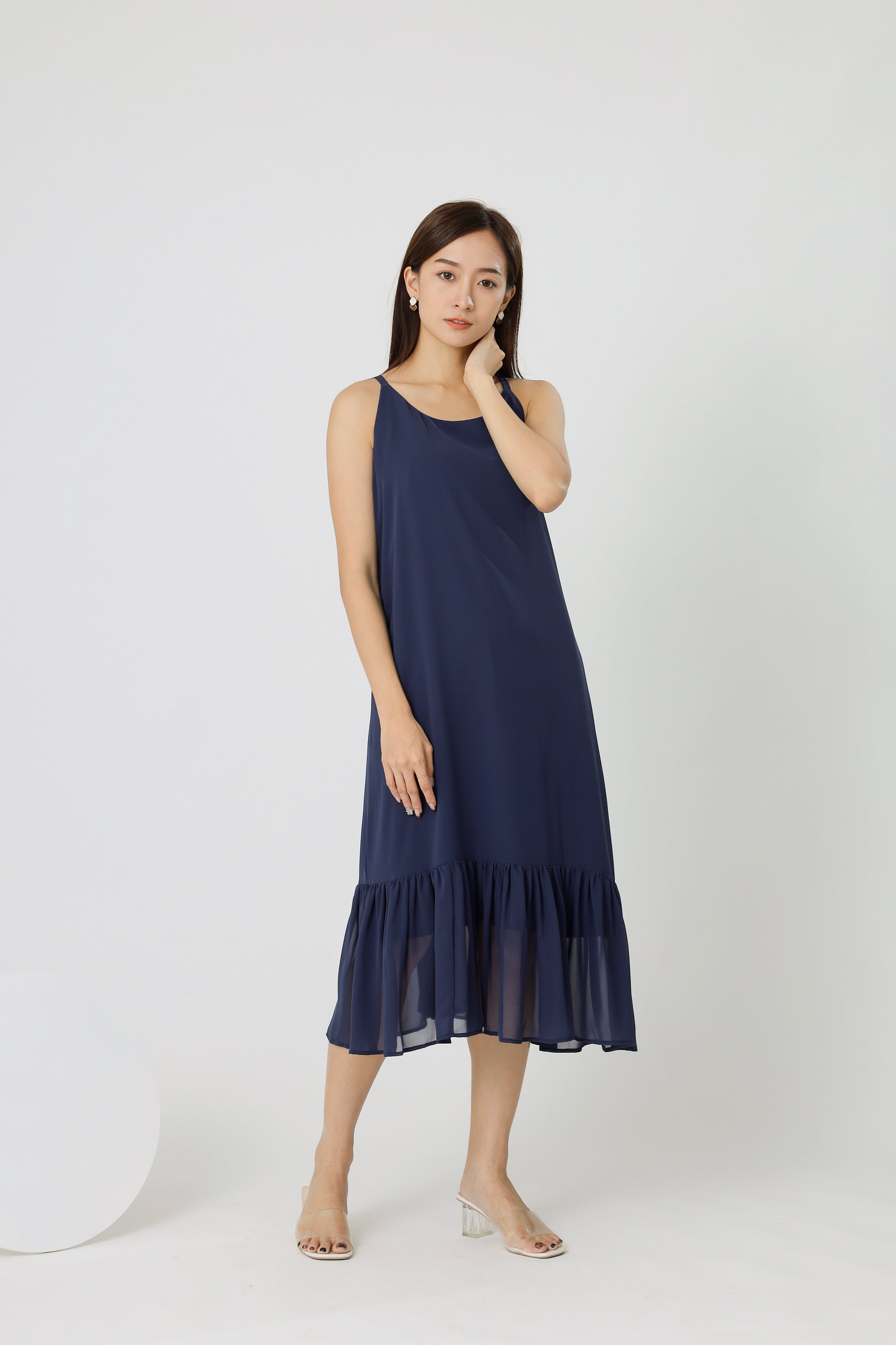 Andrea Back Ribbon Midi Dress - Navy