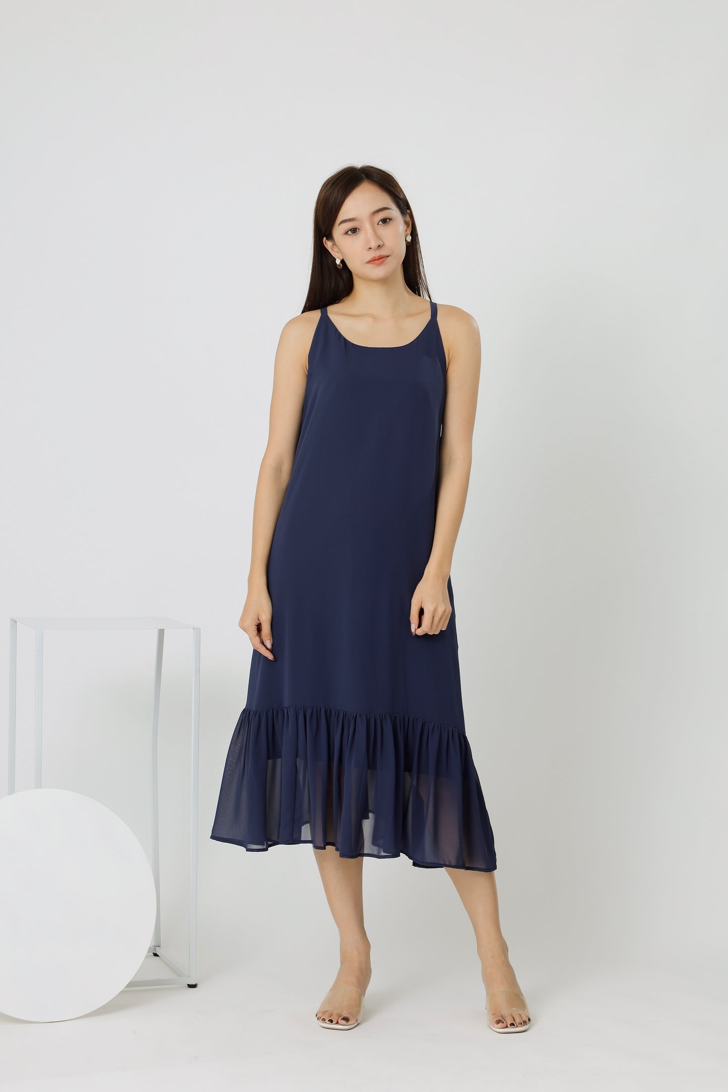 Andrea Back Ribbon Midi Dress - Navy