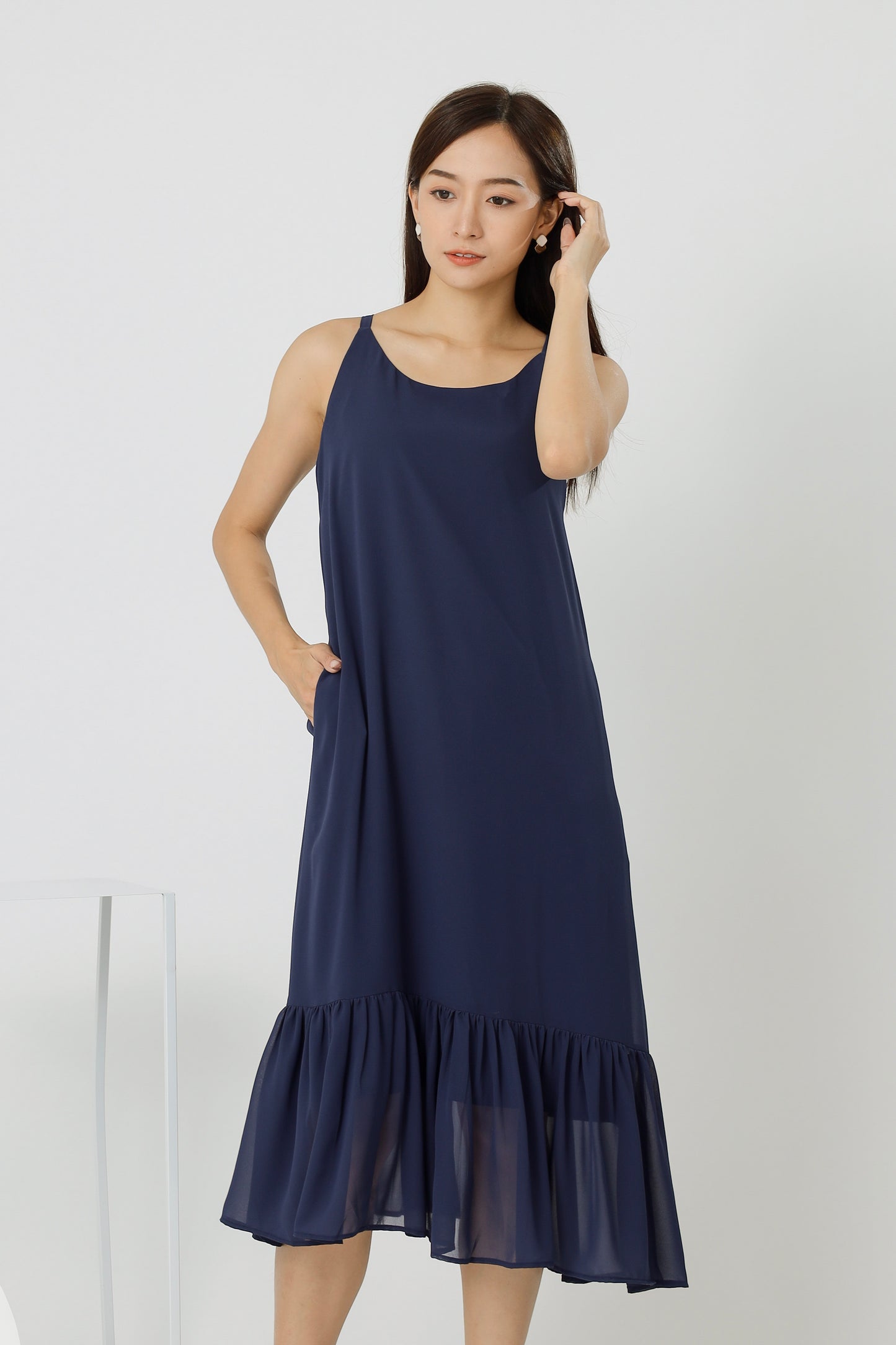 Andrea Back Ribbon Midi Dress - Navy
