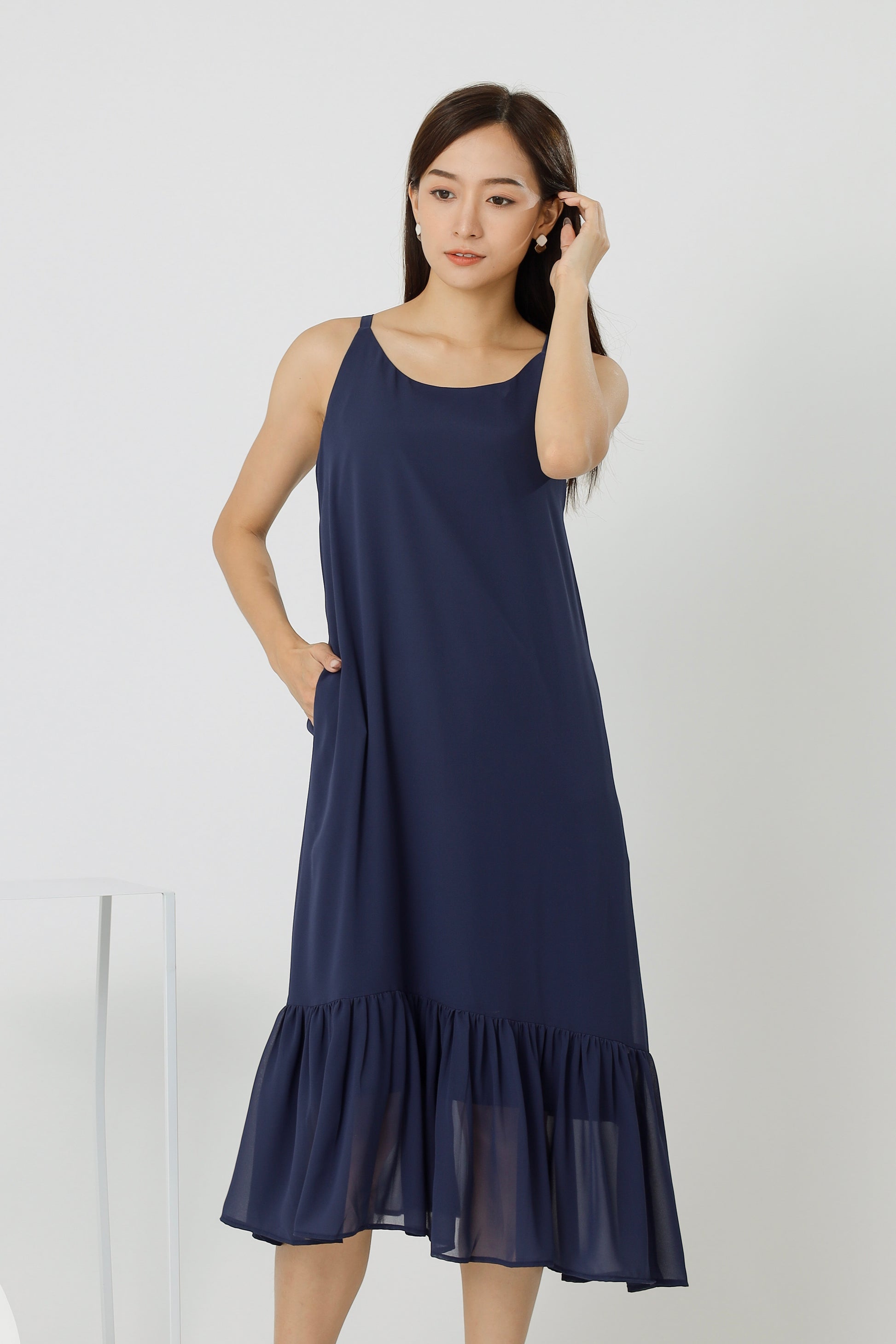 Andrea Back Ribbon Midi Dress - Navy