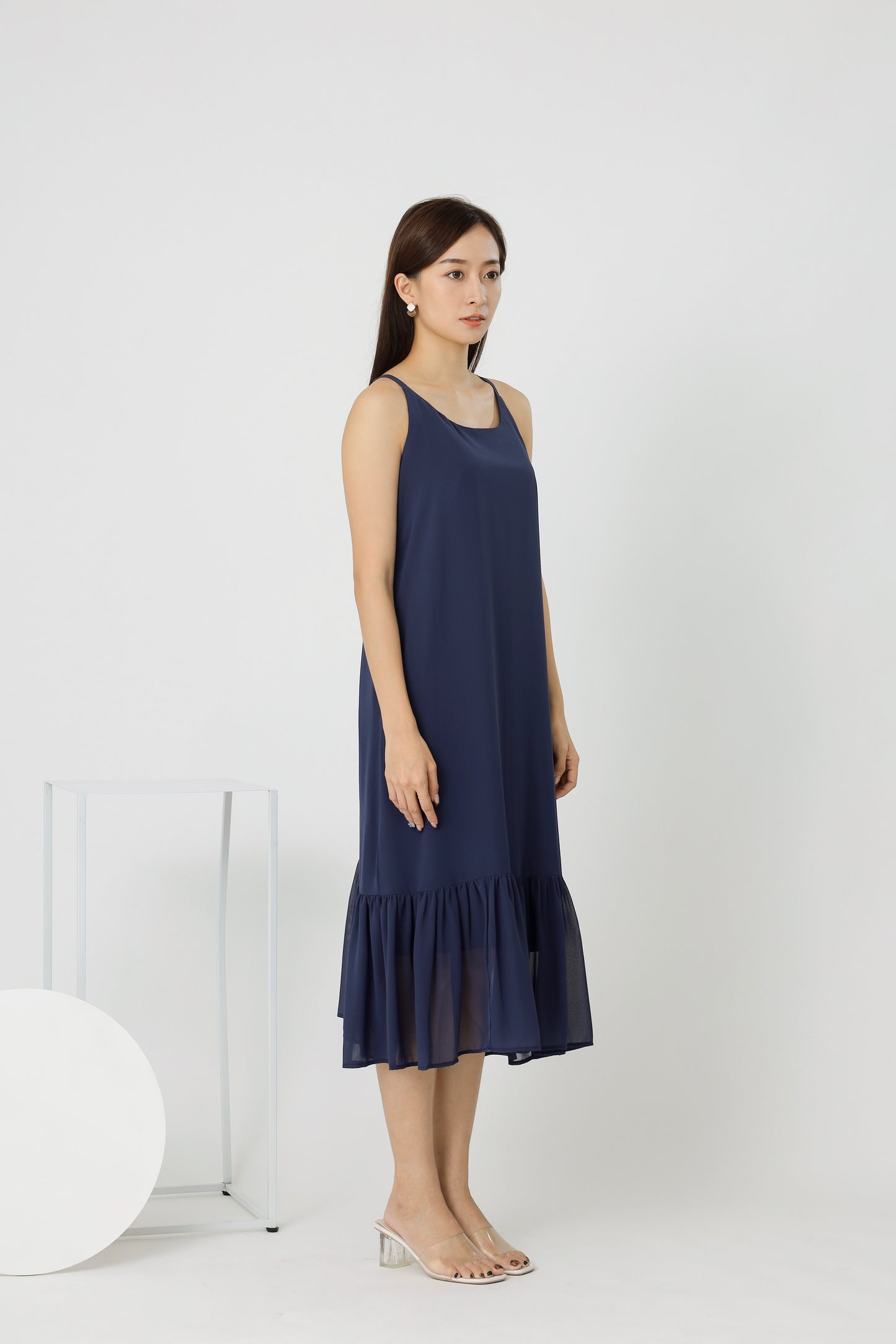 Andrea Back Ribbon Midi Dress - Navy