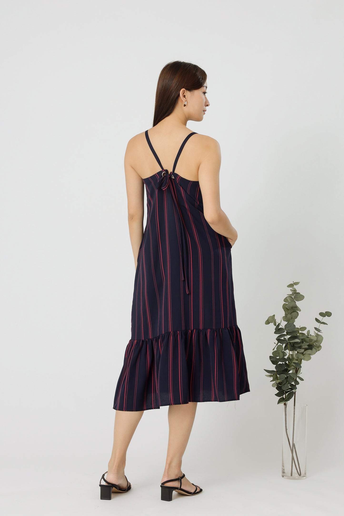 Andrea Back Ribbon Midi Dress - Coloured