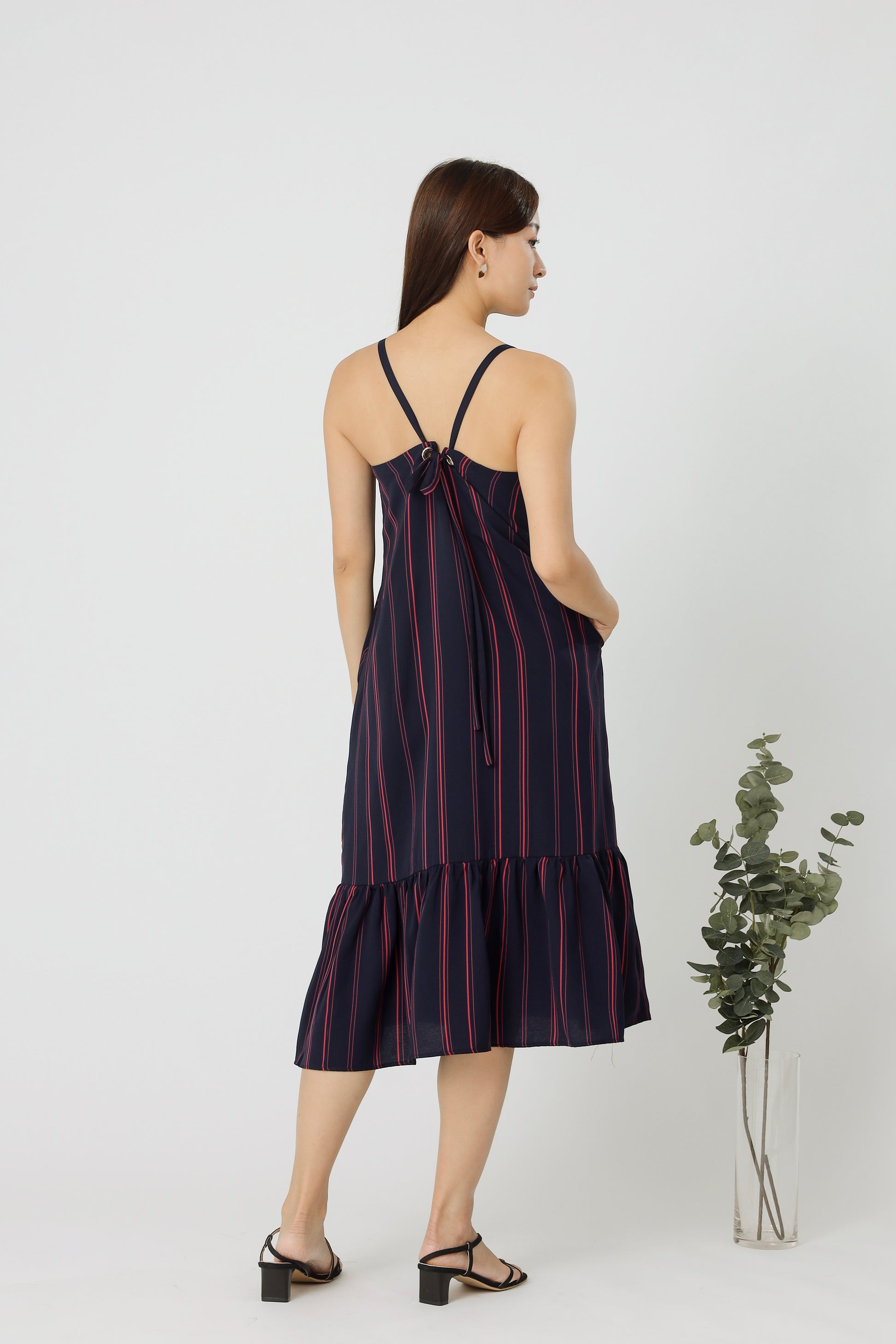 Andrea Back Ribbon Midi Dress - Coloured
