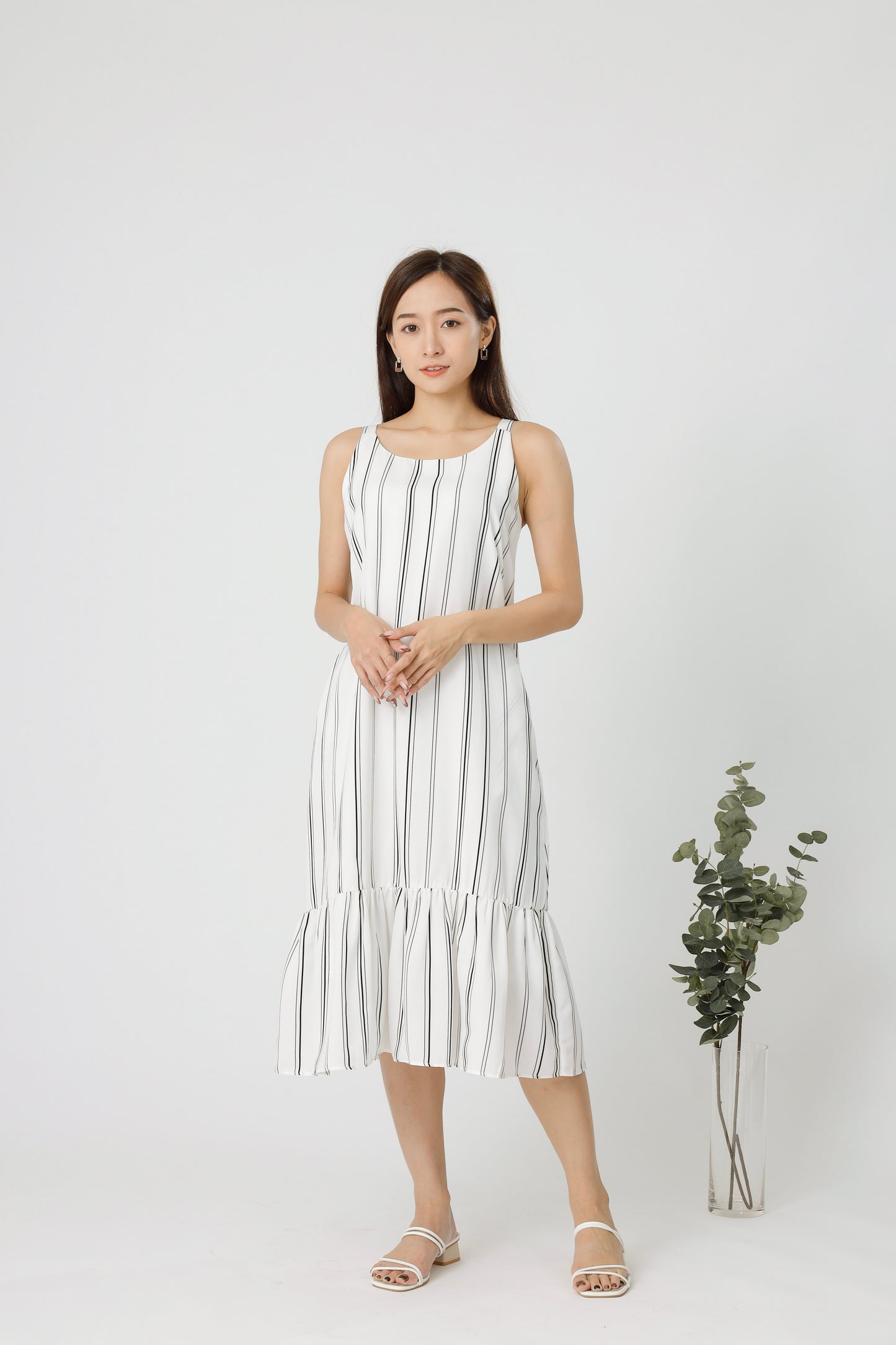 Andrea Back Ribbon Midi Dress - Monochrome