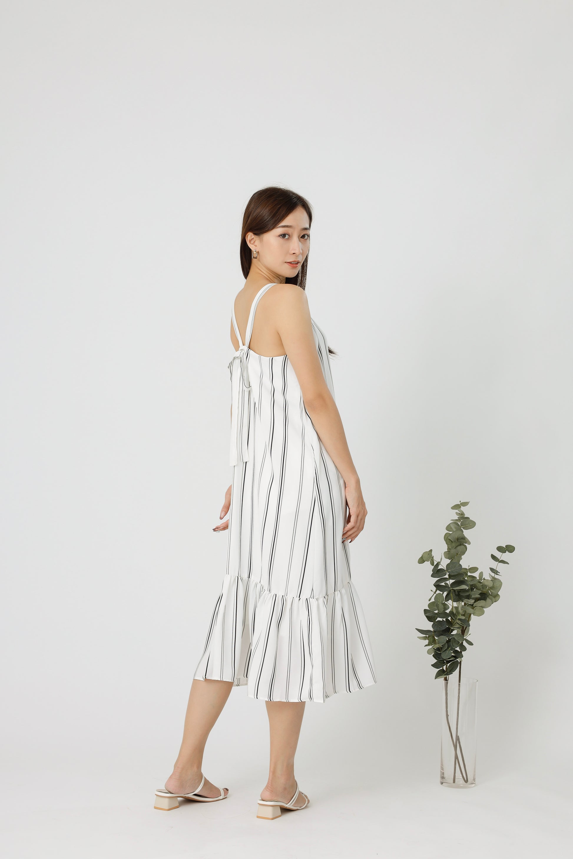 Andrea Back Ribbon Midi Dress - Monochrome