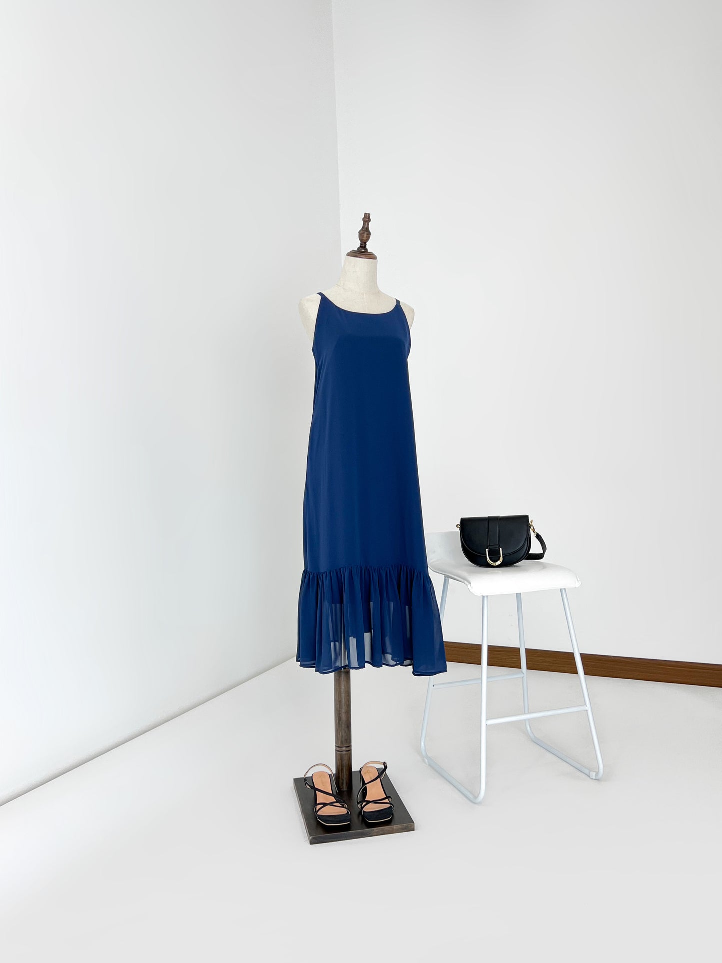 Andrea Back Ribbon Midi Dress - Navy