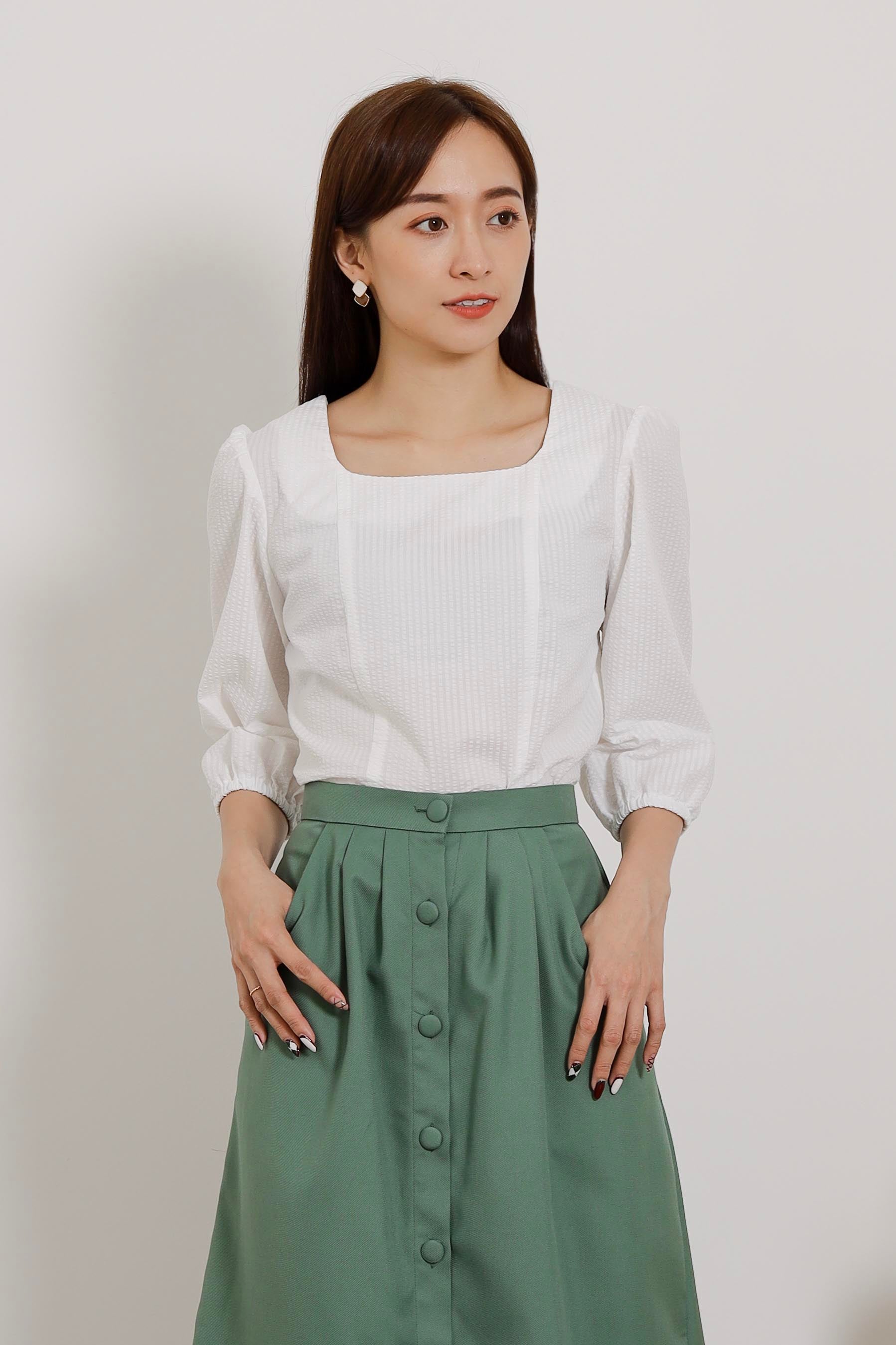 Avery Square Neck Top - White