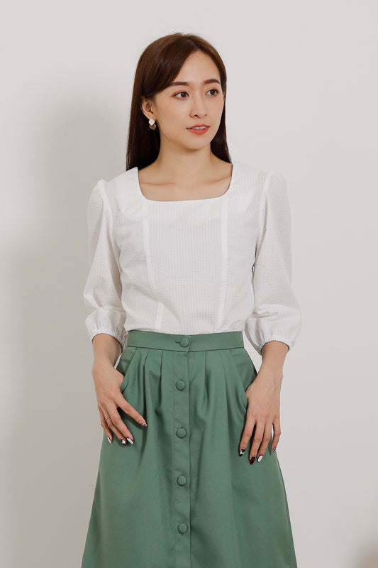 Avery Square Neck Top - White