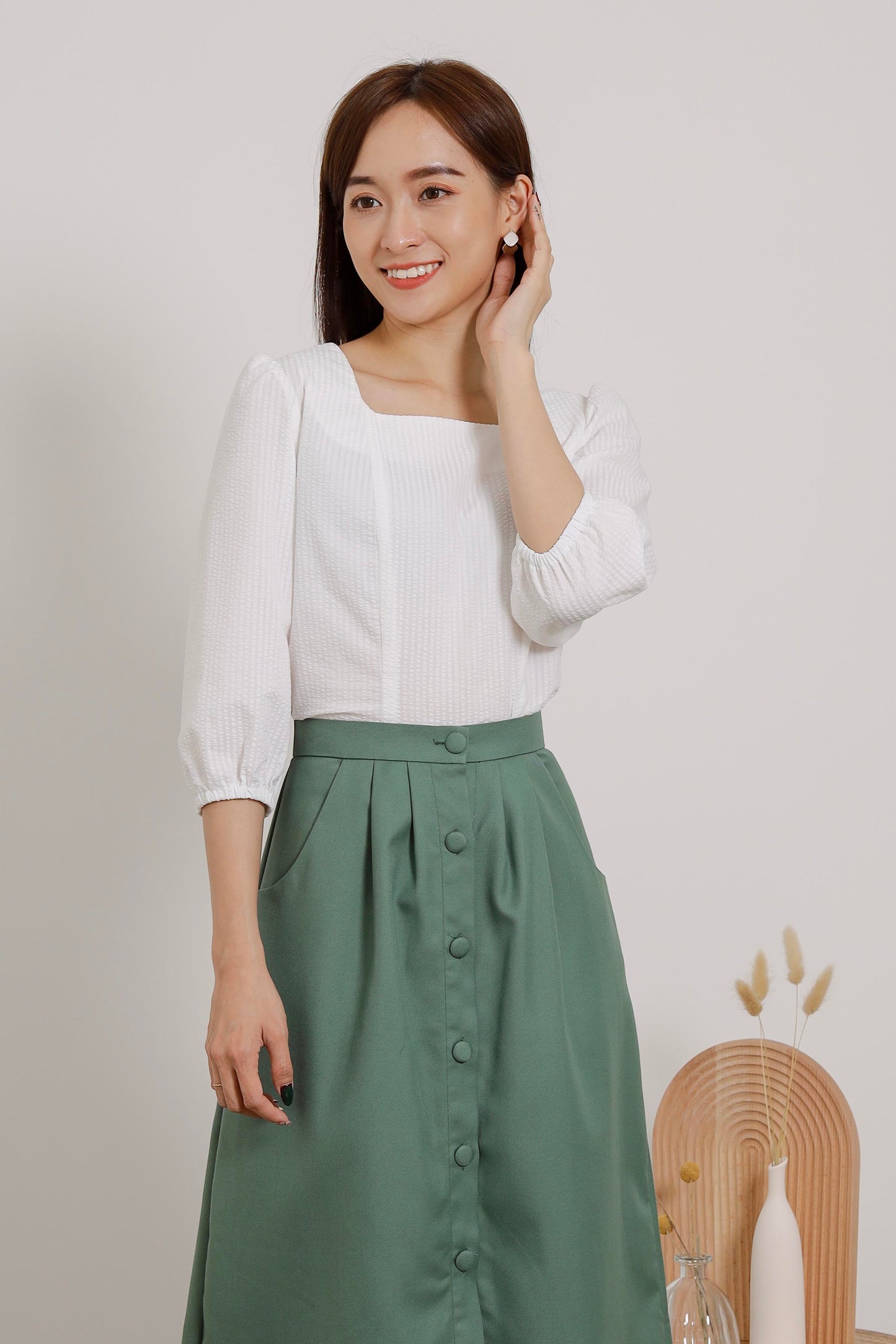Avery Square Neck Top - White
