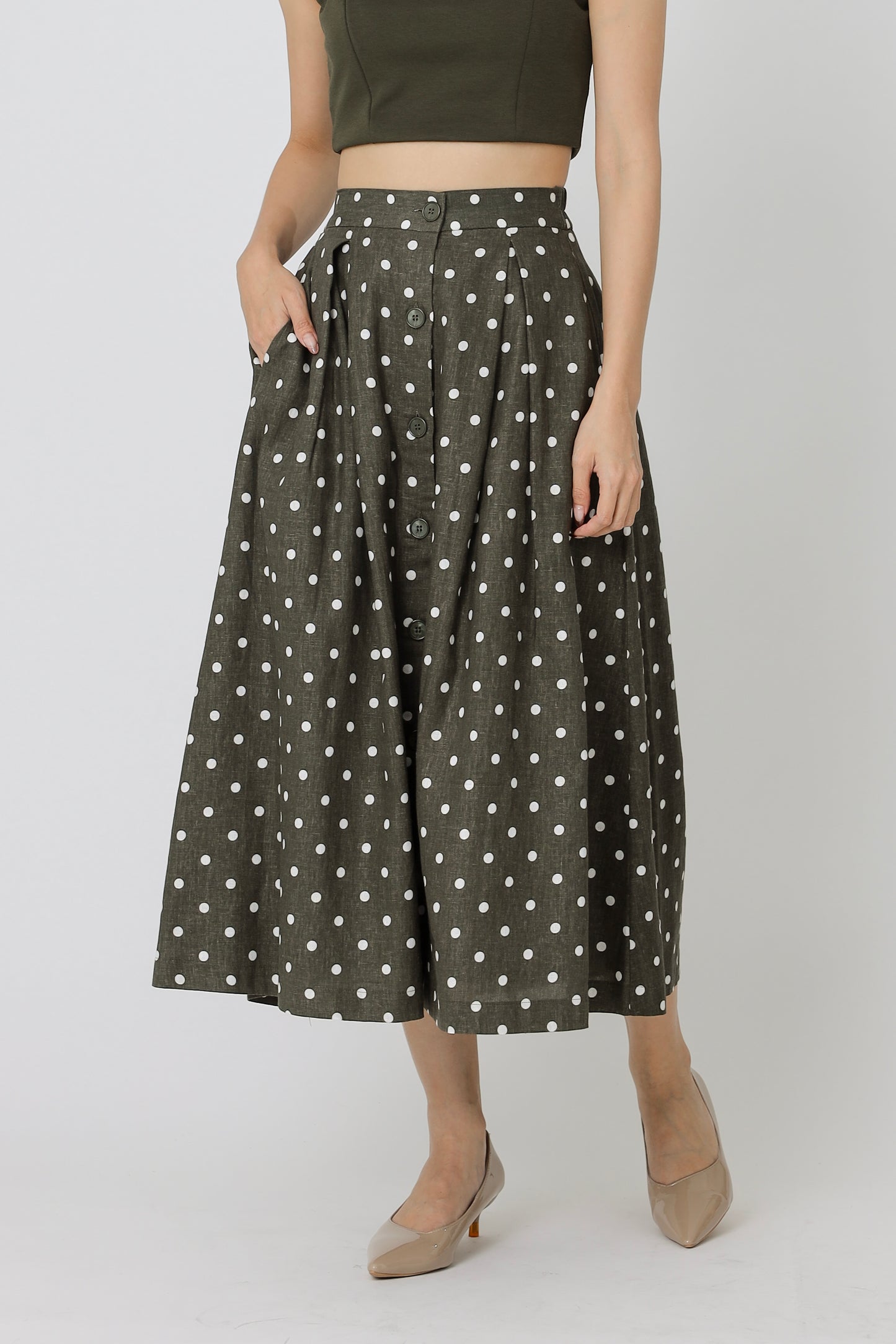 Beatriz Printed Flare Skirt - Army Green