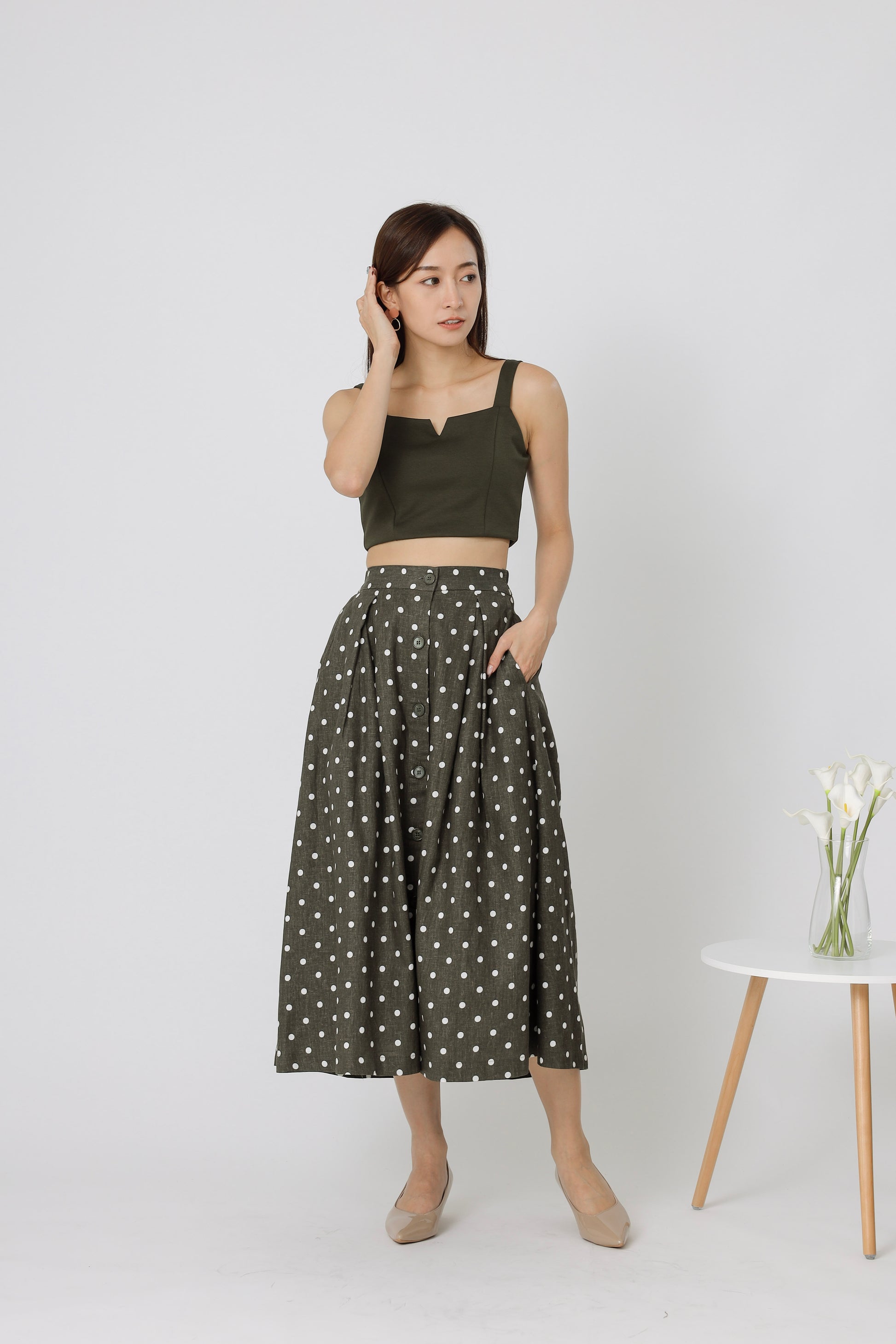 Beatriz Printed Flare Skirt - Army Green