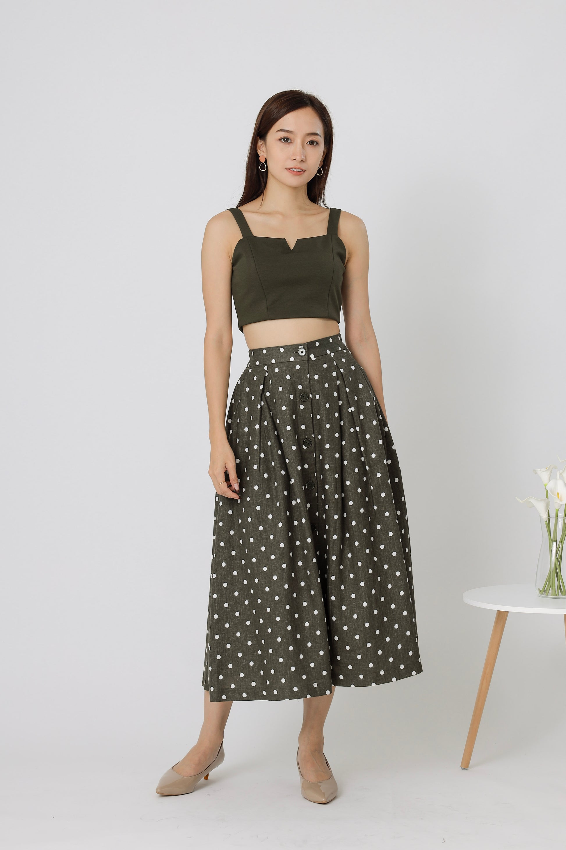Beatriz Printed Flare Skirt - Army Green