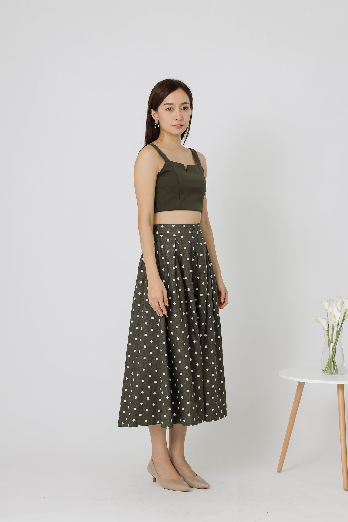 Beatriz Printed Flare Skirt - Army Green