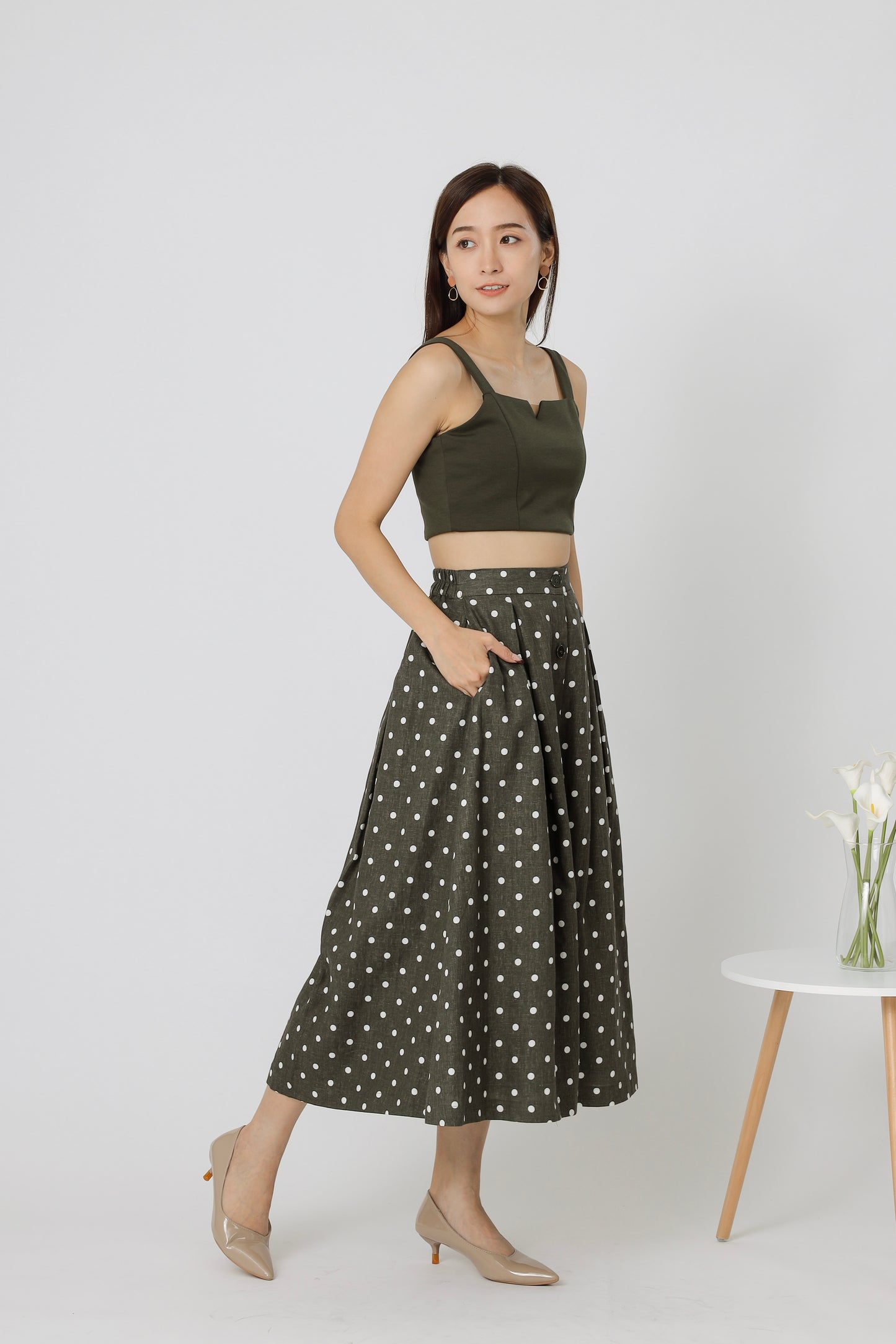 Beatriz Printed Flare Skirt - Army Green