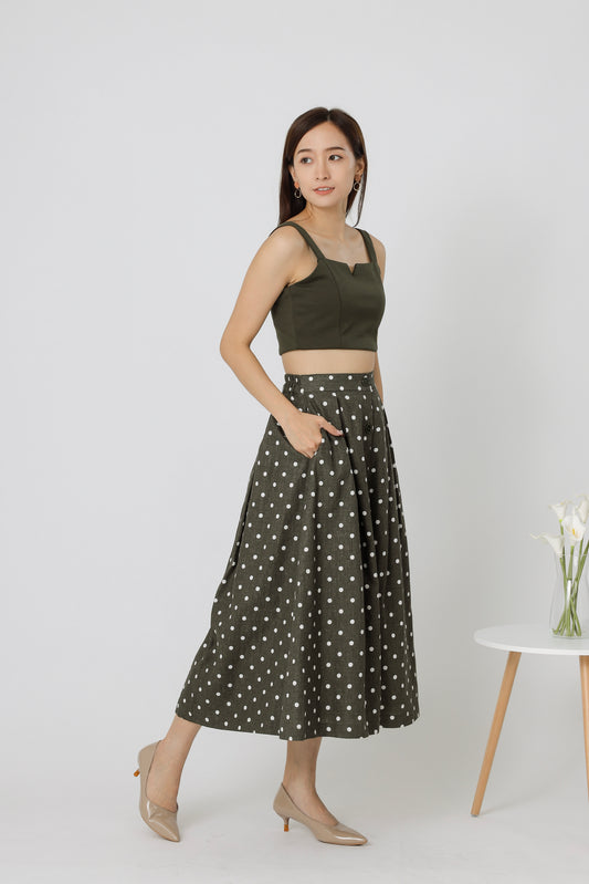 Beatriz Printed Flare Skirt - Army Green