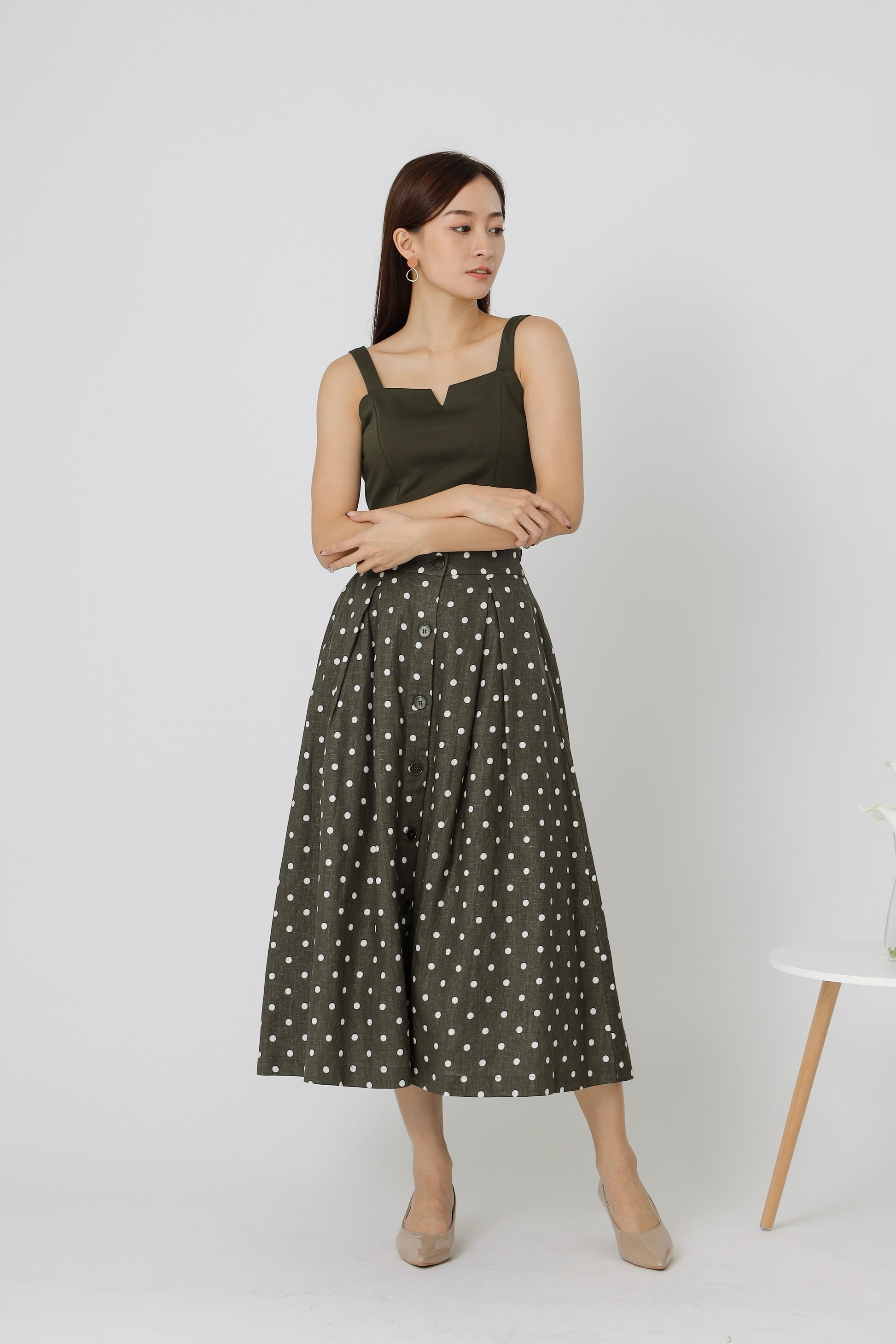 Beatriz Printed Flare Skirt - Army Green