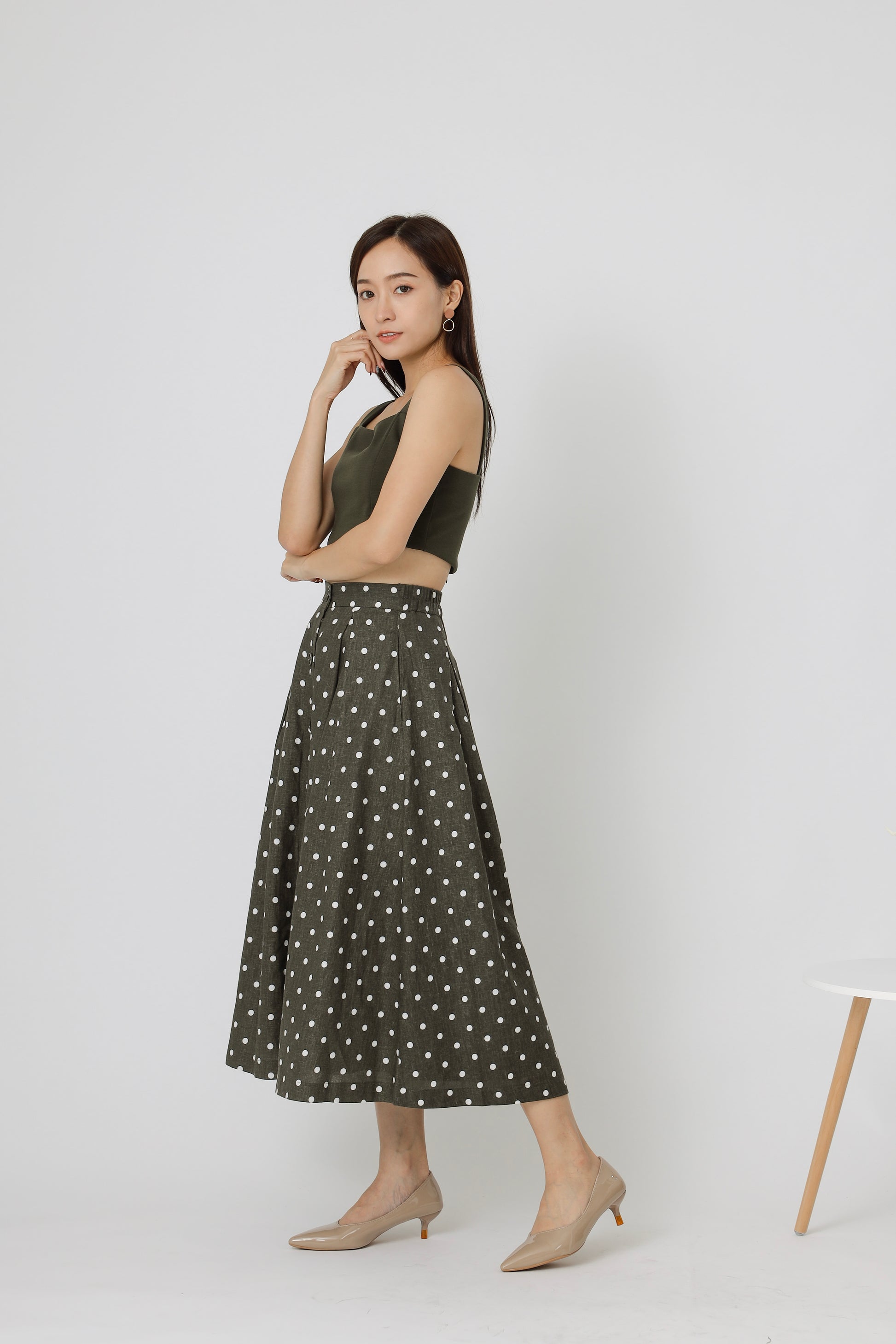 Beatriz Printed Flare Skirt - Army Green