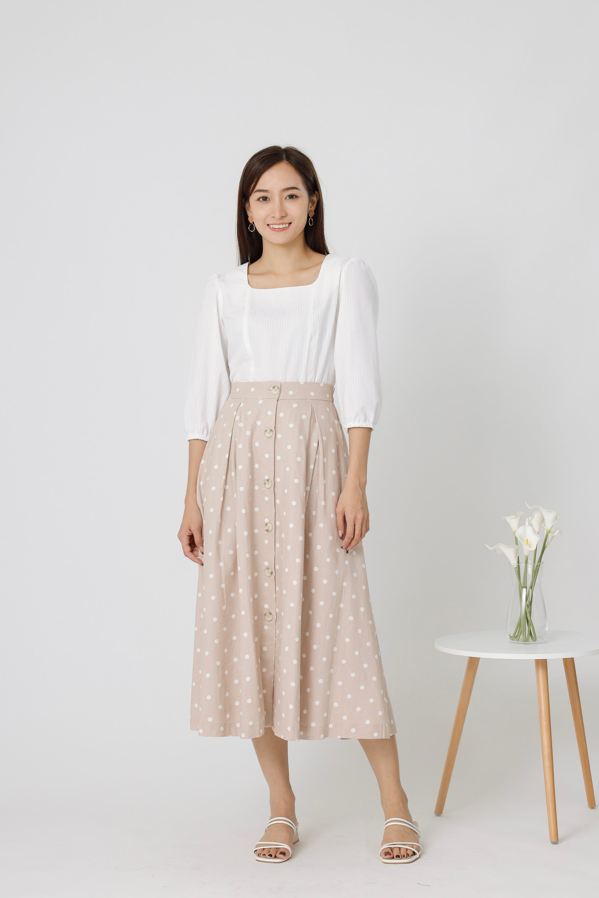 Beatriz Printed Flare Skirt - Beige
