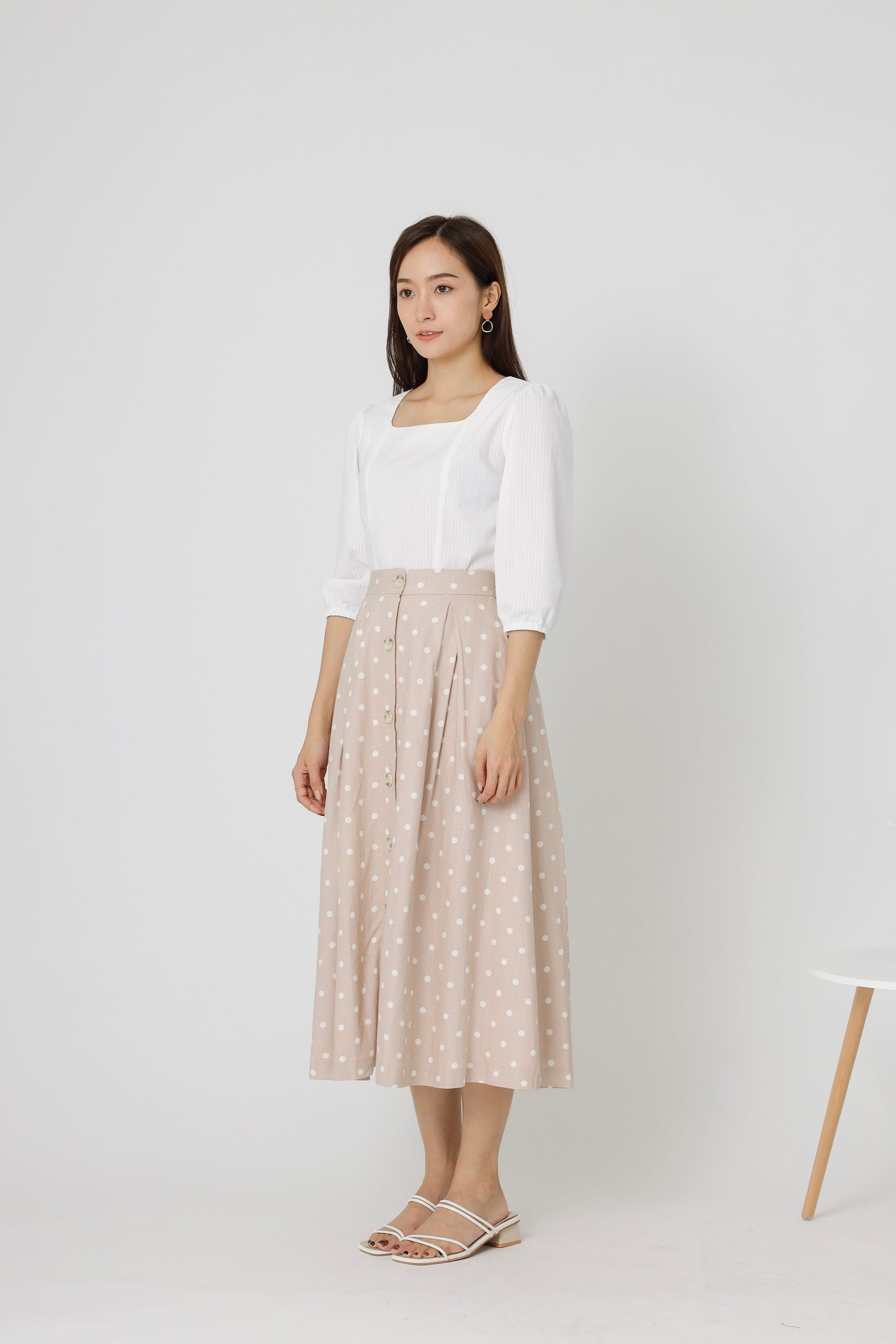 Beatriz Printed Flare Skirt - Beige