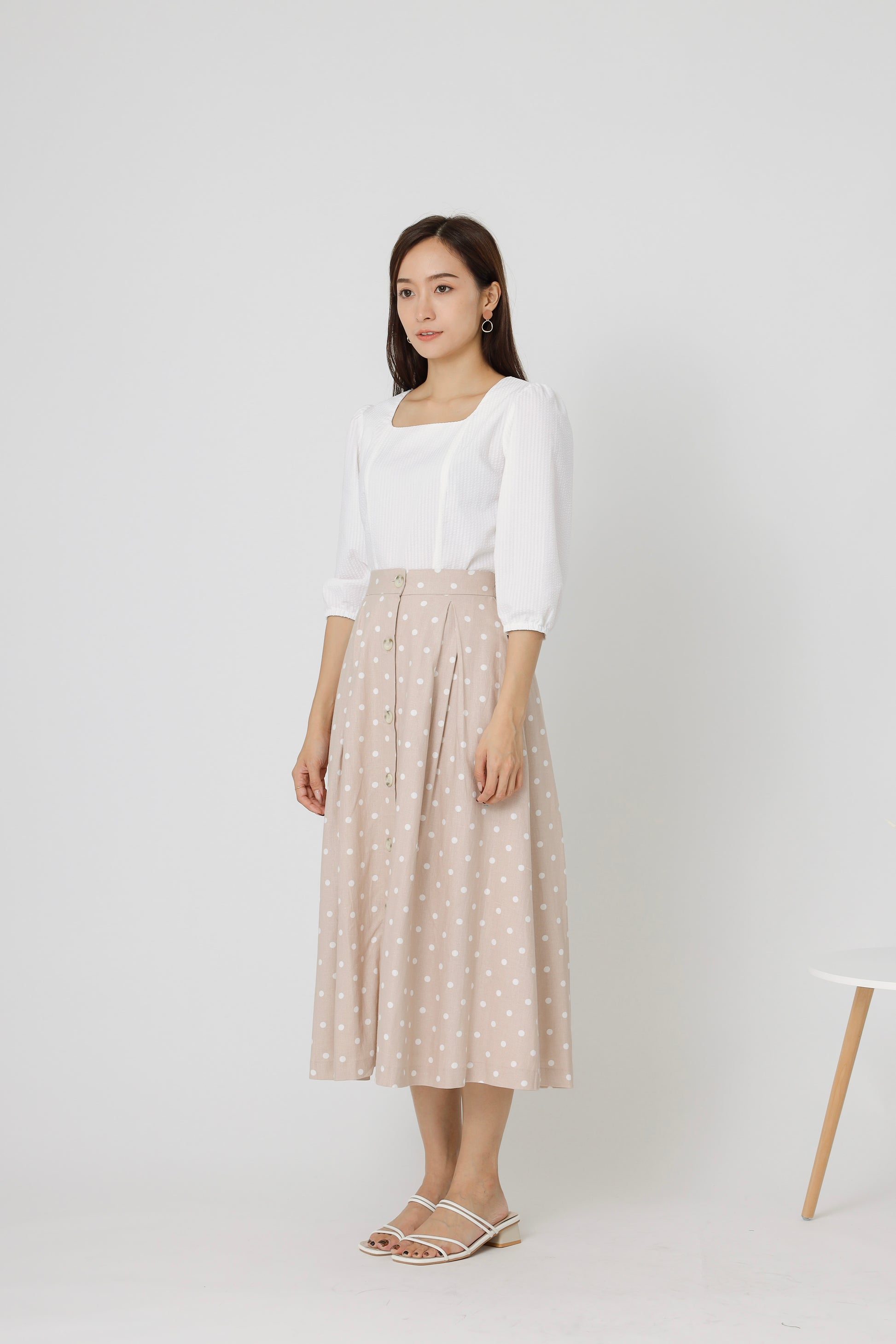Beatriz Printed Flare Skirt - Beige