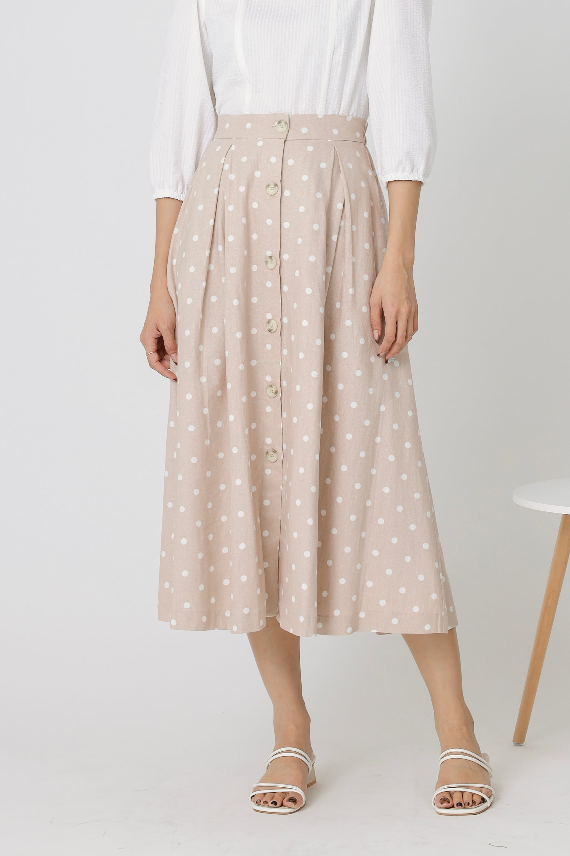 Beatriz Printed Flare Skirt - Beige