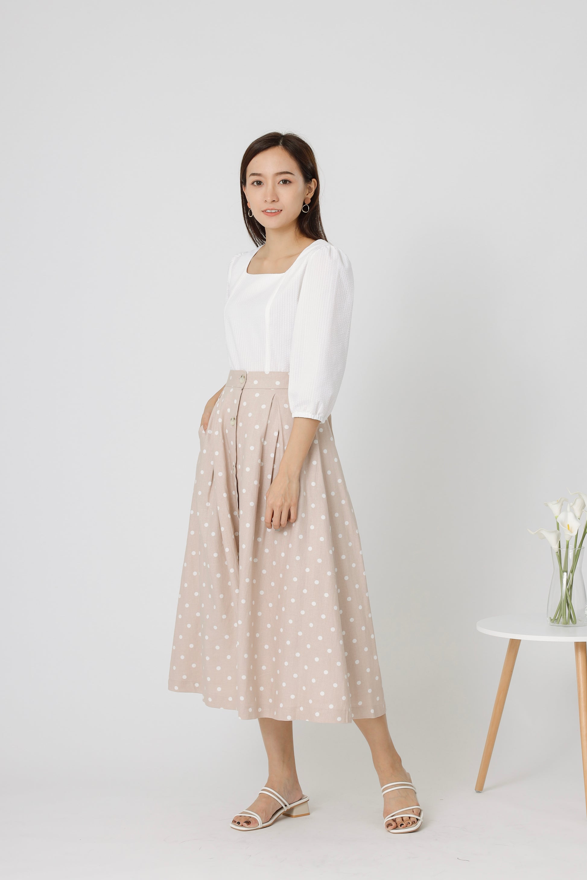 Beatriz Printed Flare Skirt - Beige