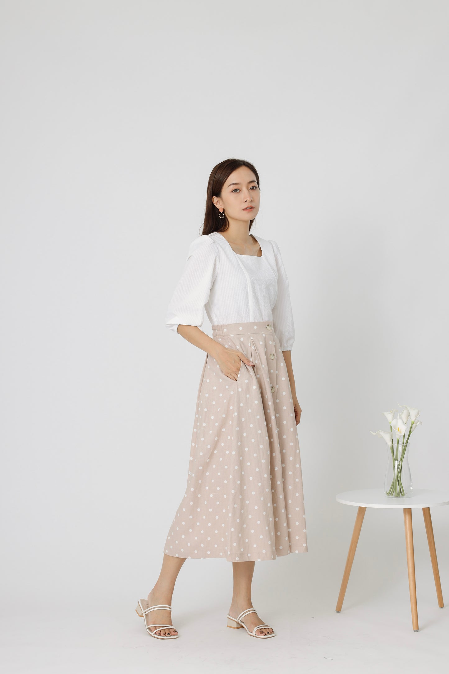 Beatriz Printed Flare Skirt - Beige
