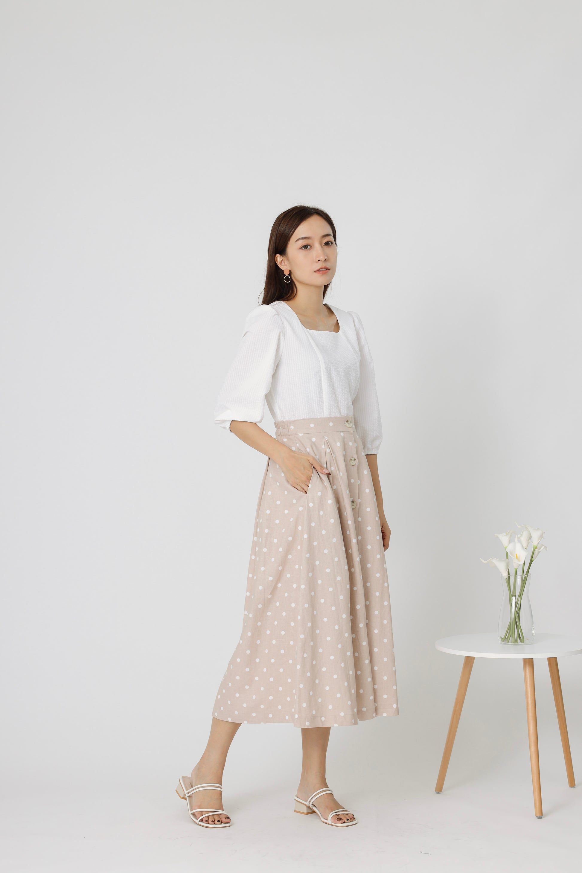 Beatriz Printed Flare Skirt - Beige