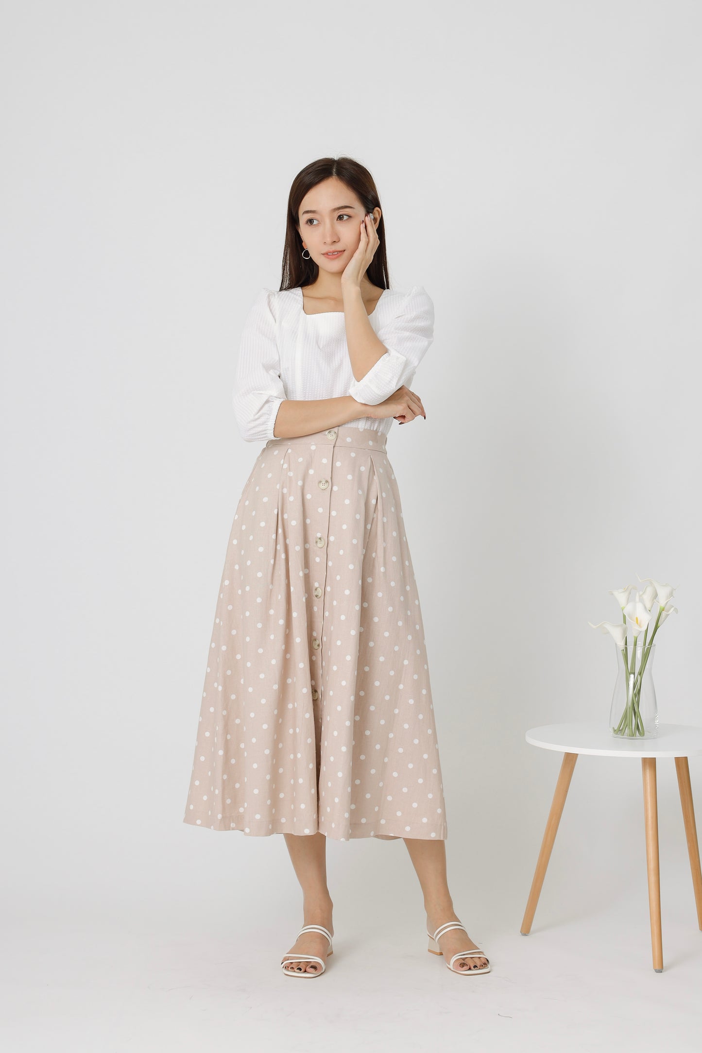 Beatriz Printed Flare Skirt - Beige