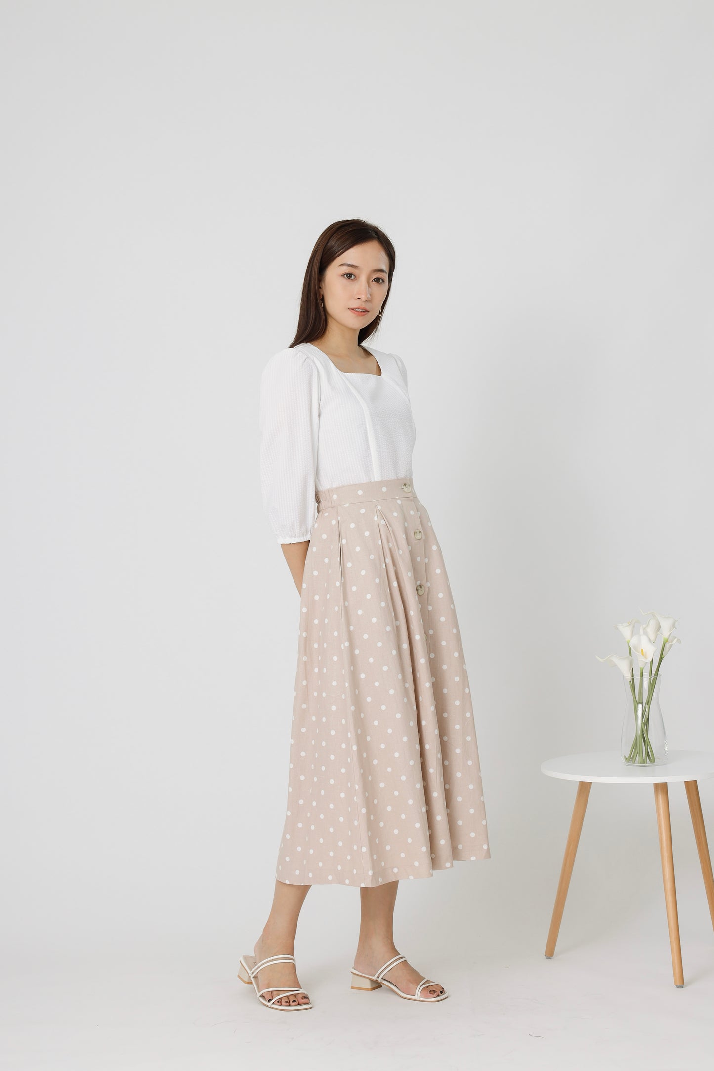 Beatriz Printed Flare Skirt - Beige