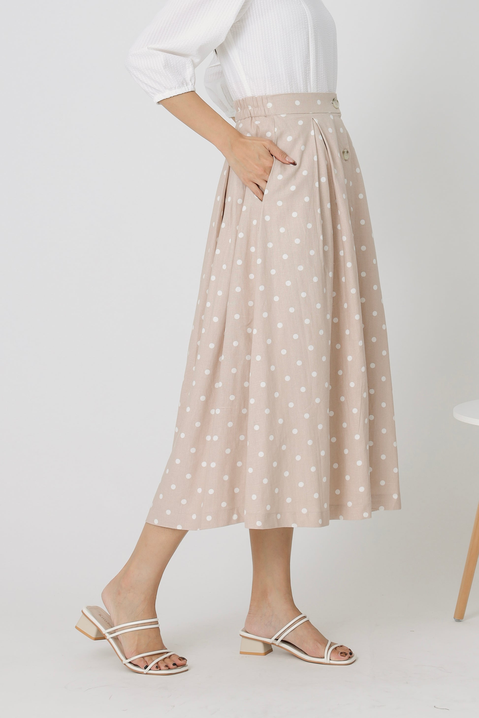 Beatriz Printed Flare Skirt - Beige