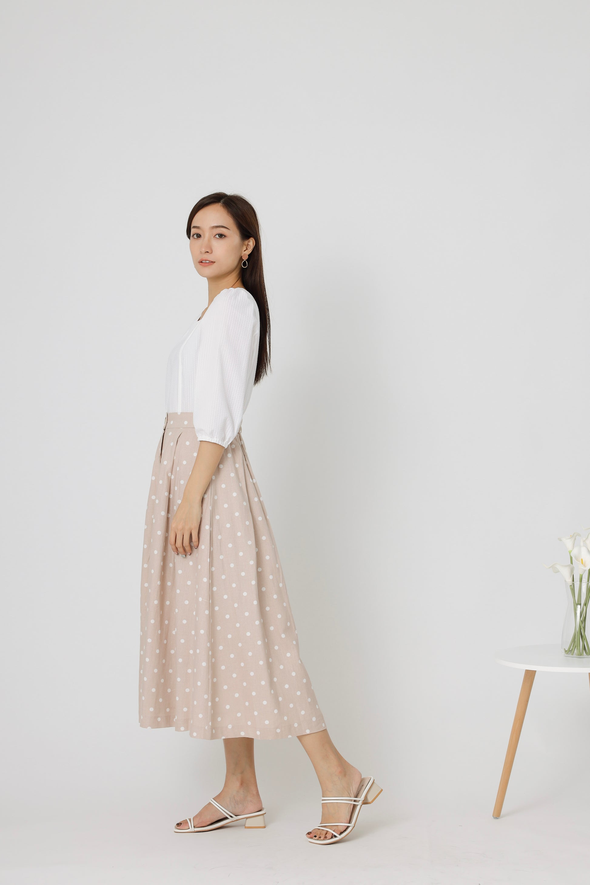 Beatriz Printed Flare Skirt - Beige