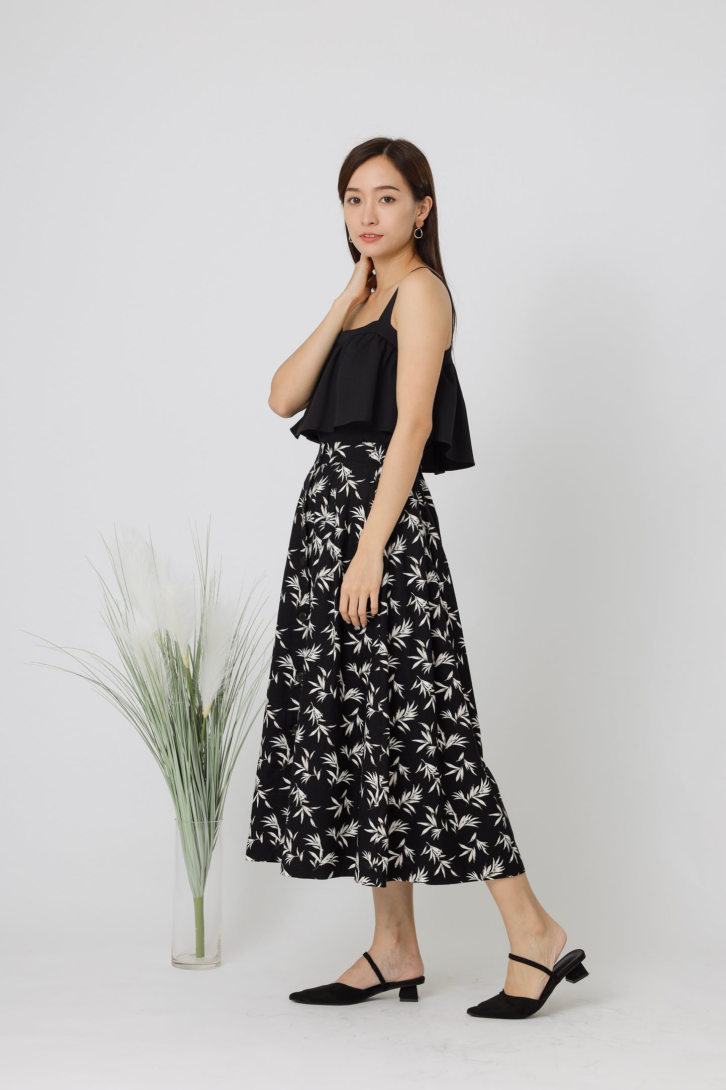 Beatriz Printed Flare Skirt - Black