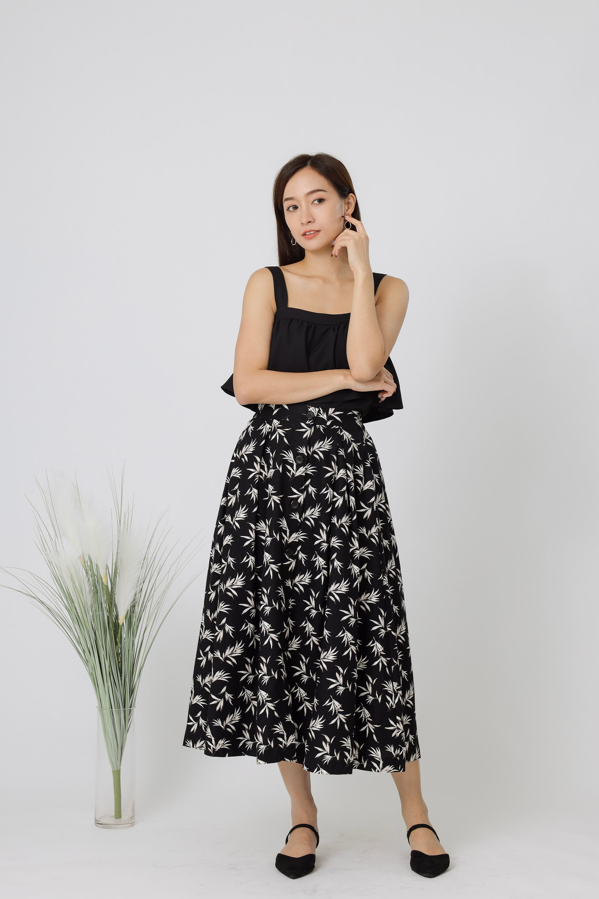 Beatriz Printed Flare Skirt - Black