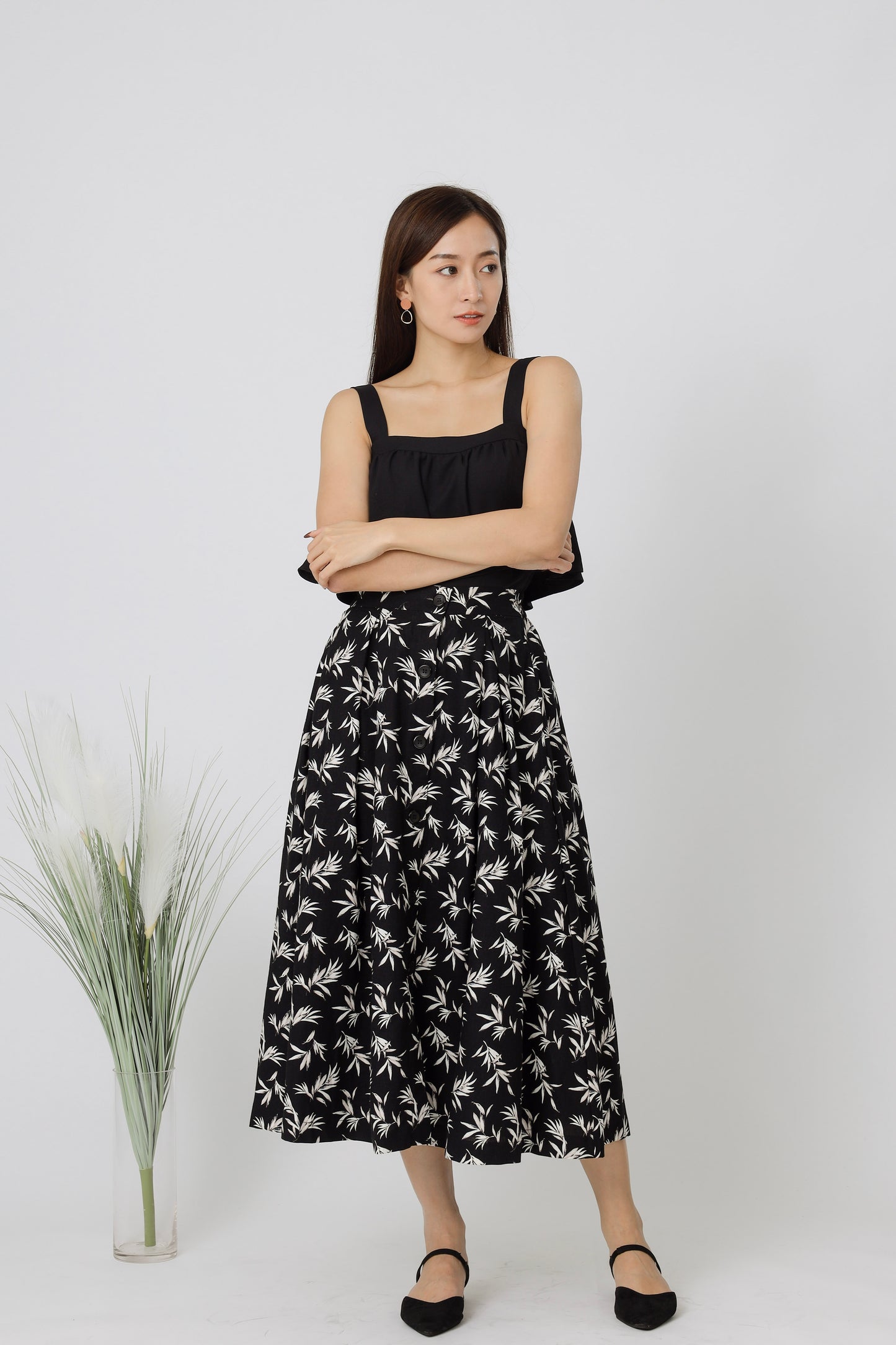 Beatriz Printed Flare Skirt - Black