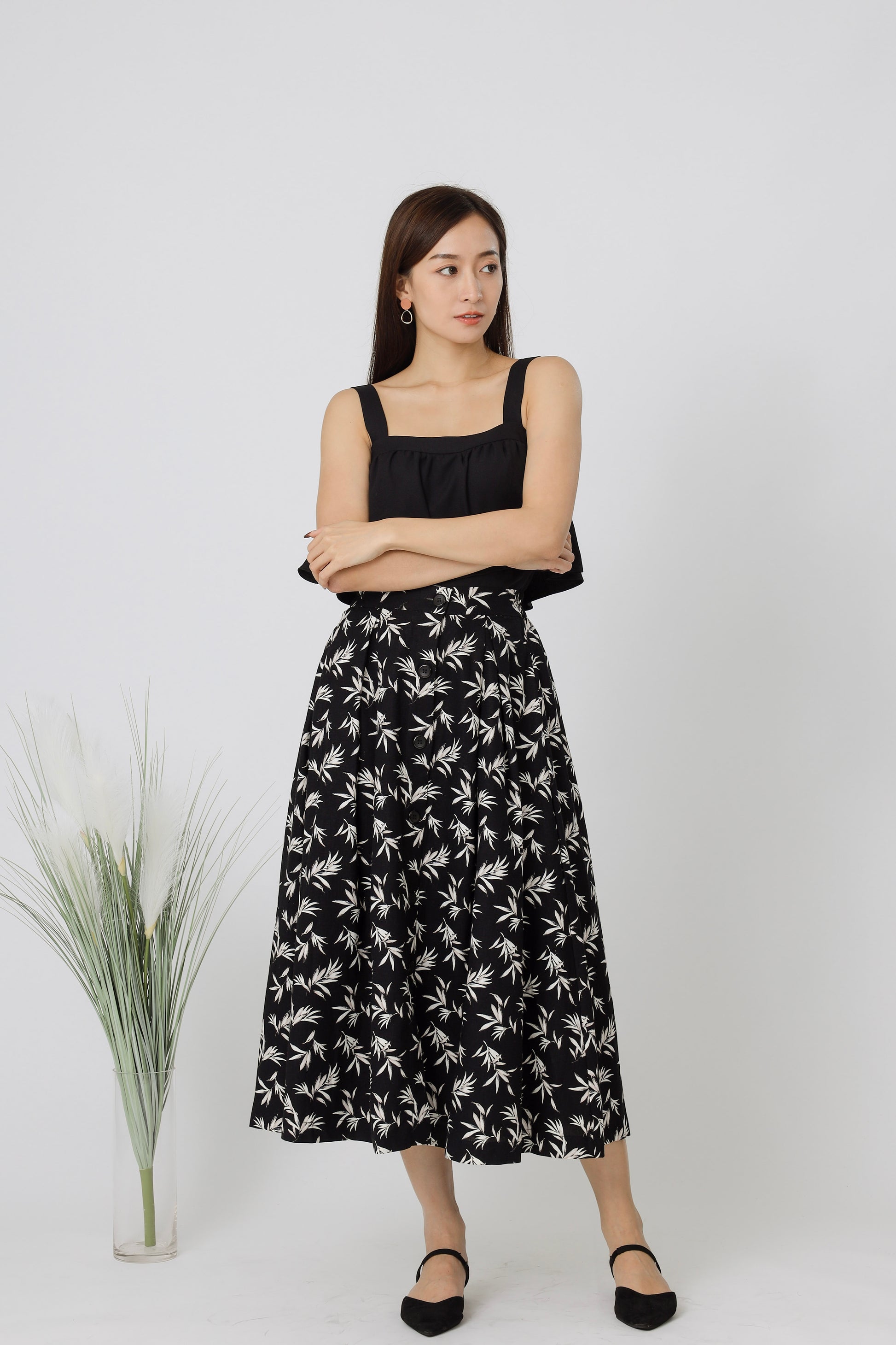 Beatriz Printed Flare Skirt - Black