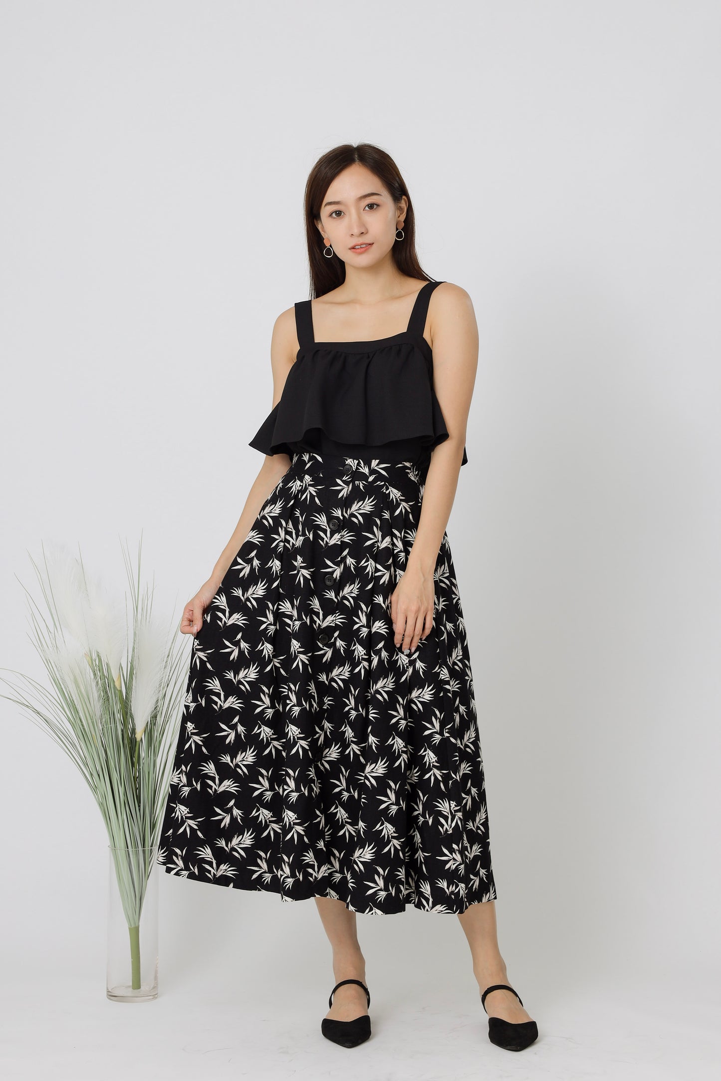 Beatriz Printed Flare Skirt - Black