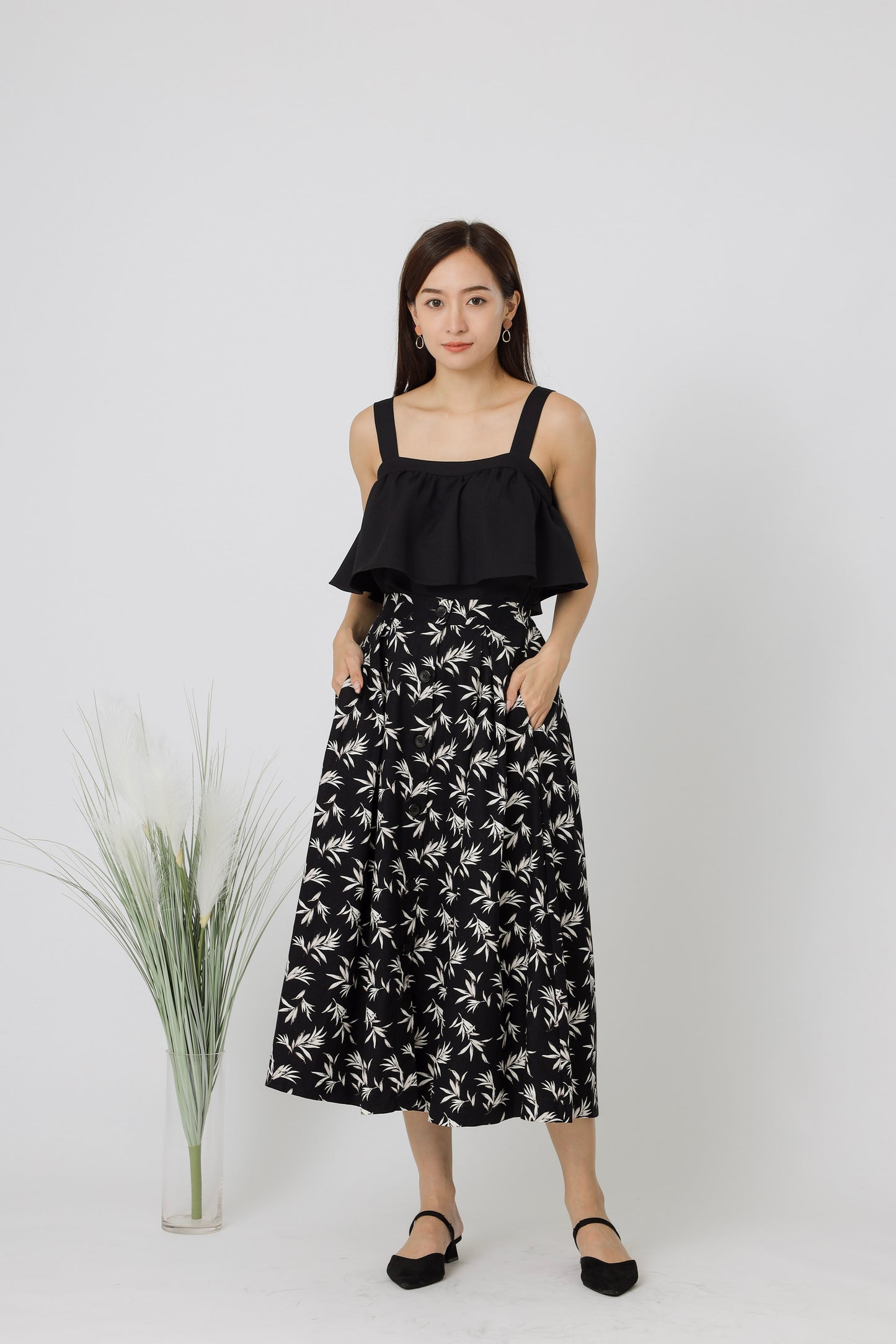 Beatriz Printed Flare Skirt - Black