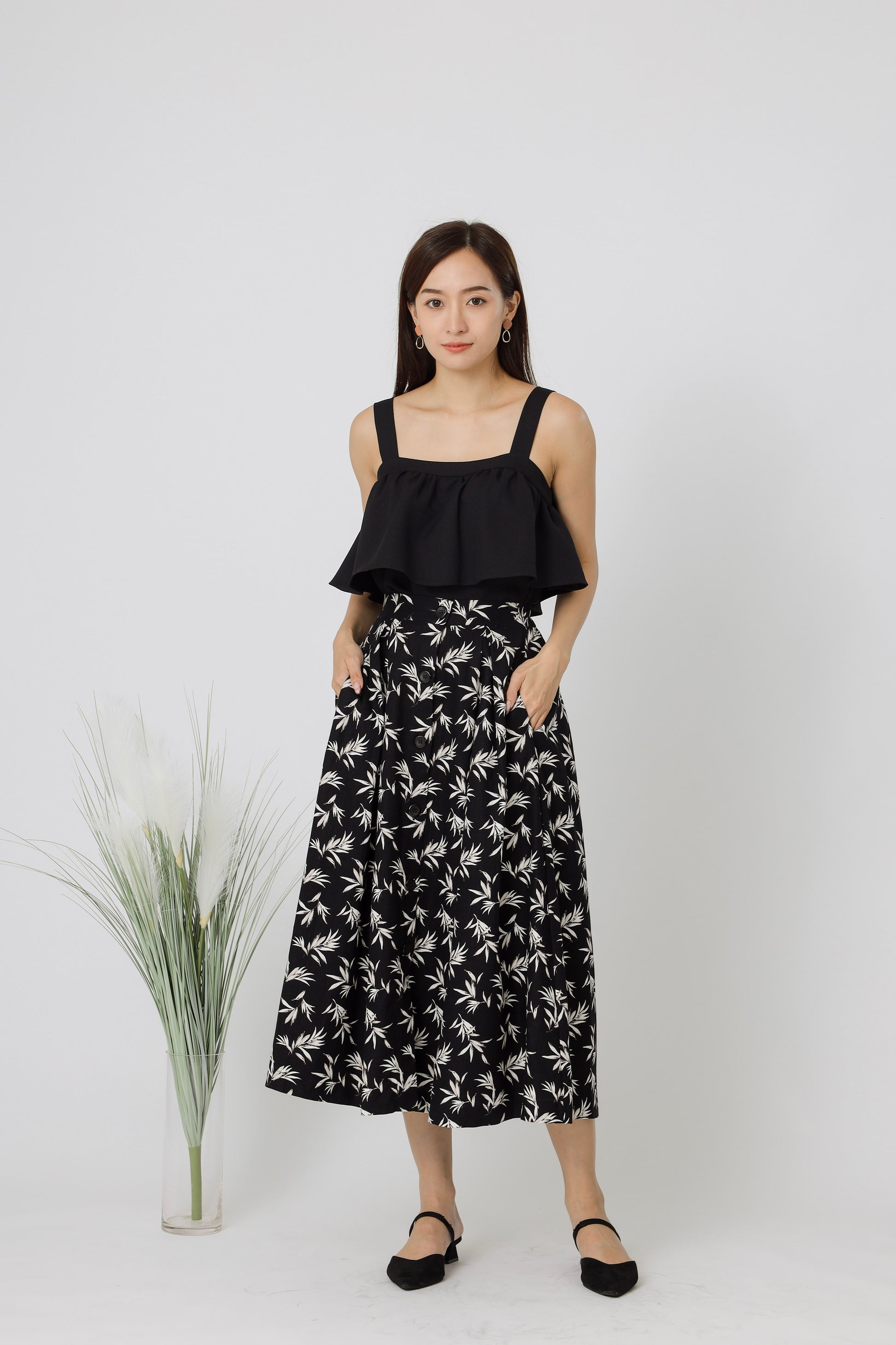 Beatriz Printed Flare Skirt - Black