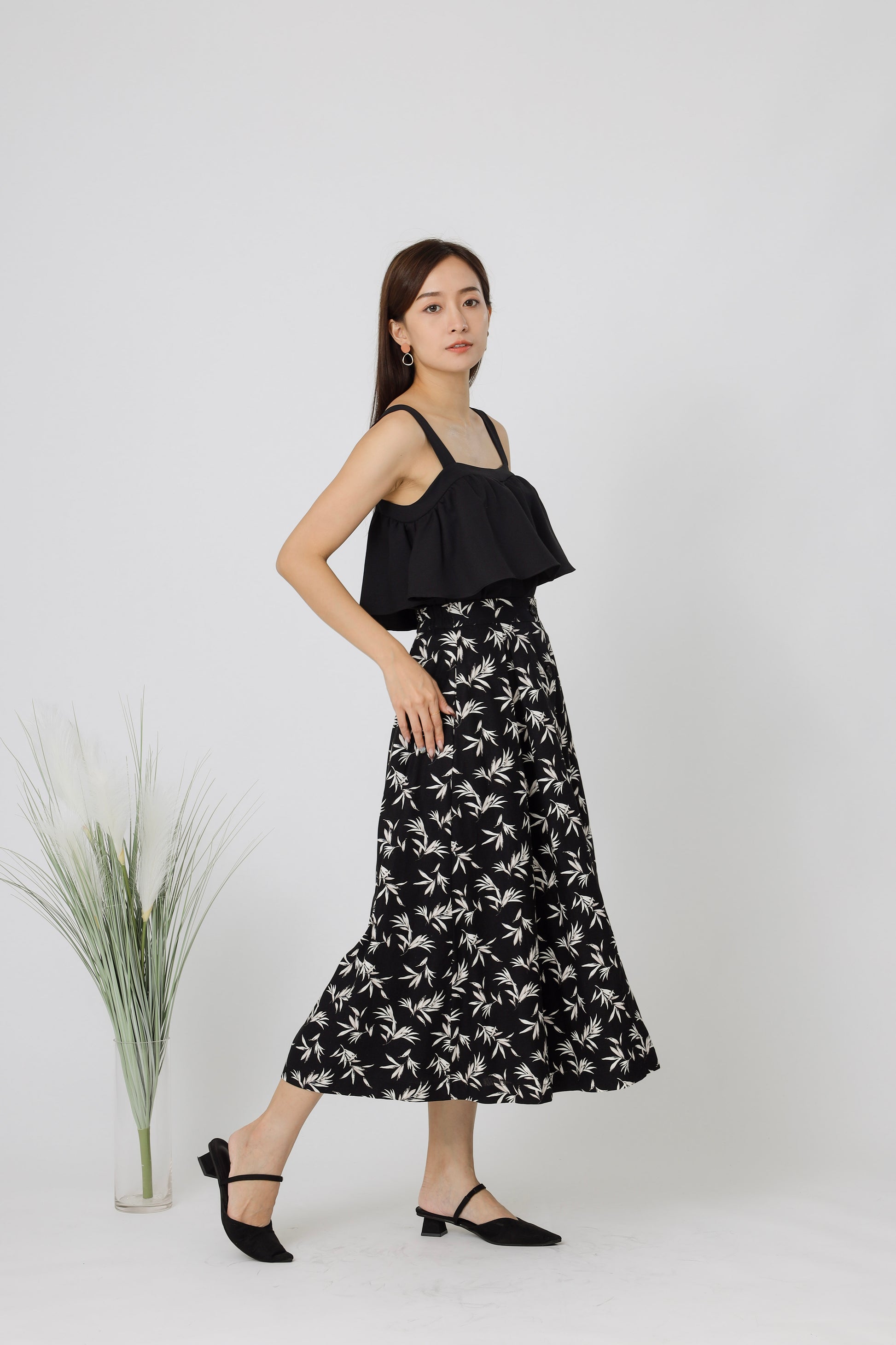 Beatriz Printed Flare Skirt - Black