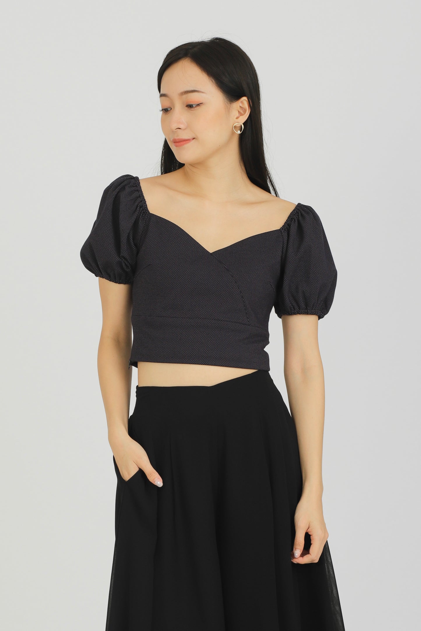 Braelynn Puff Sleeve Top - Navy