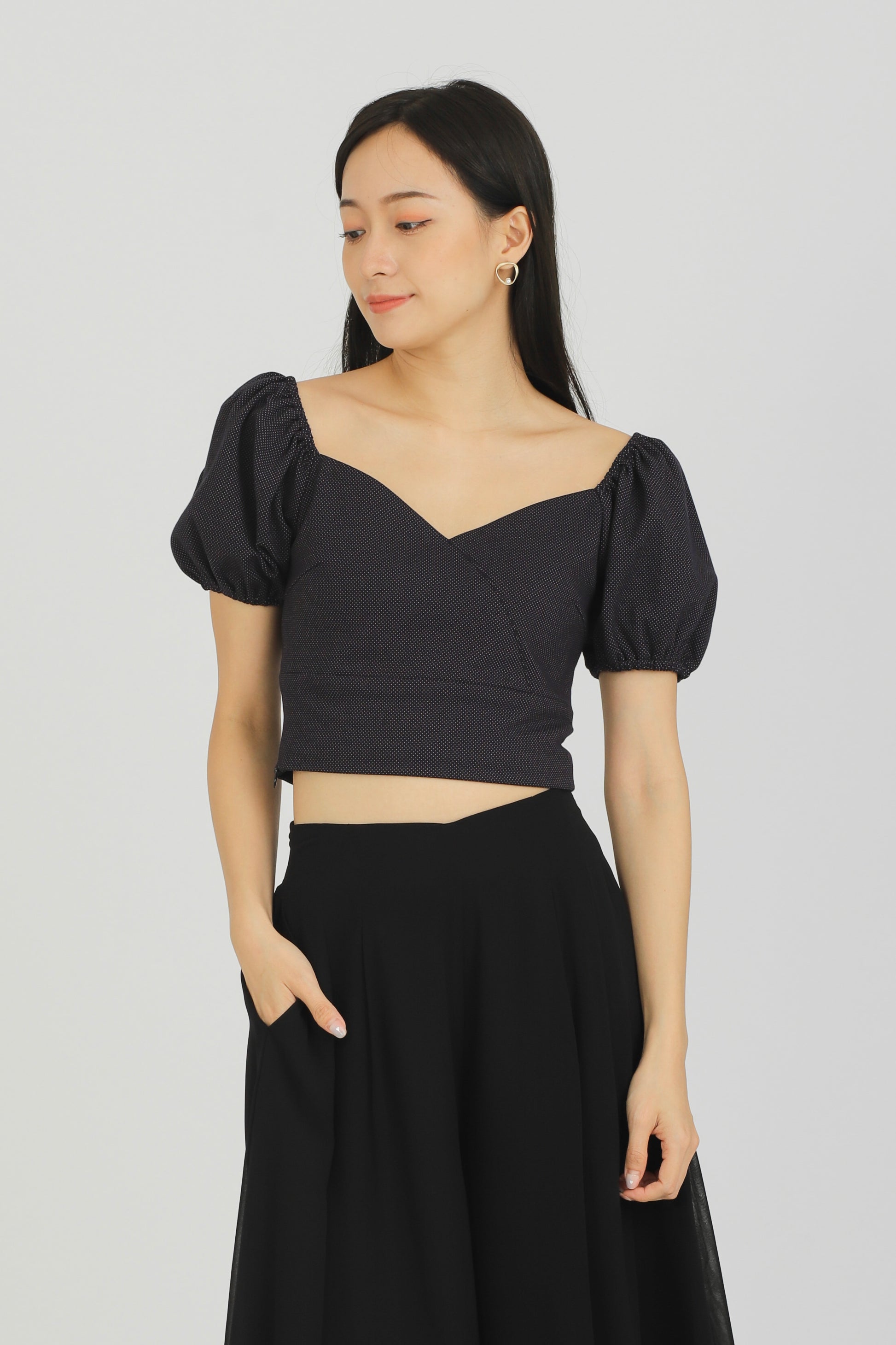 Braelynn Puff Sleeve Top - Navy