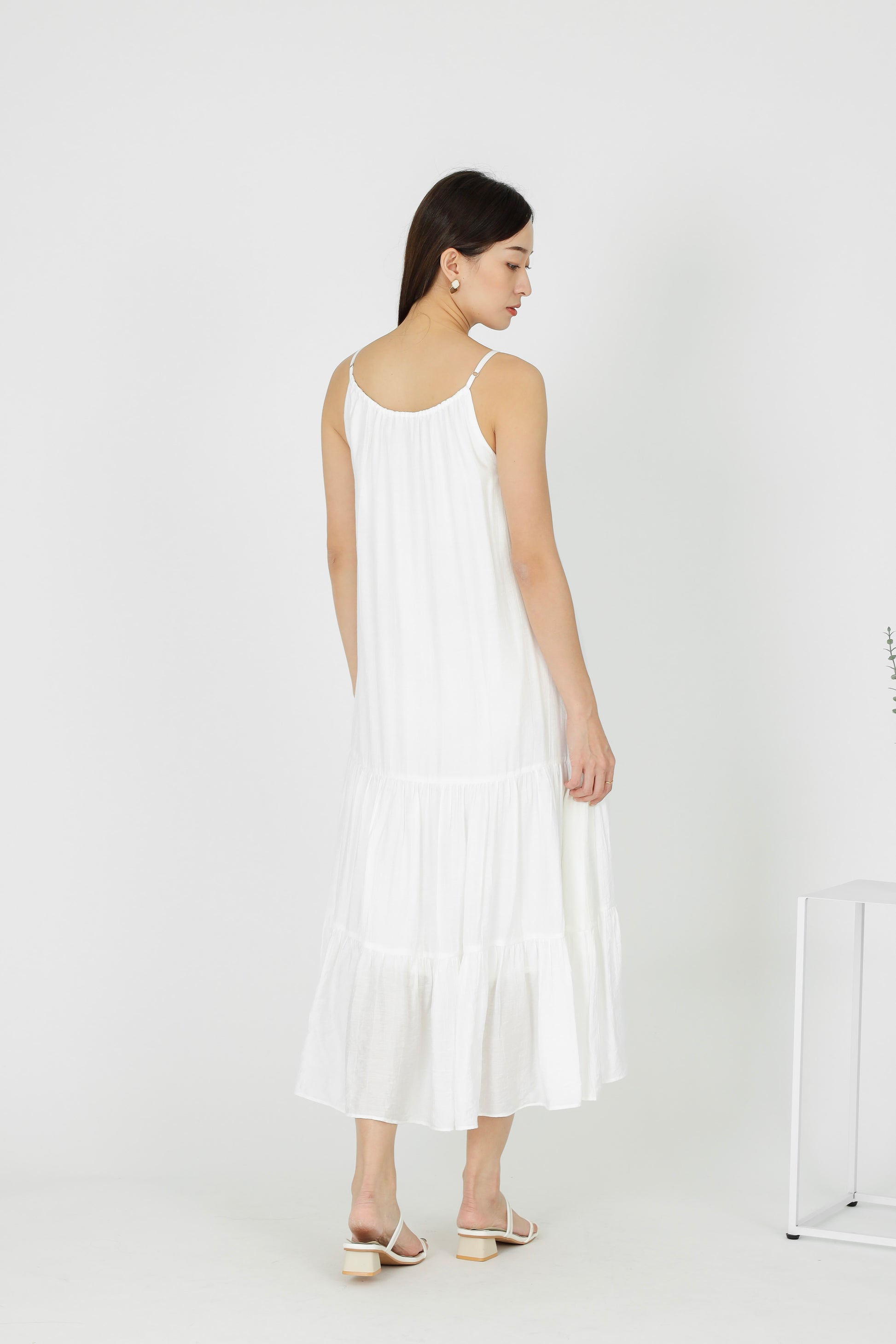 Carmen Ruffles Tiered Midi Dress - White