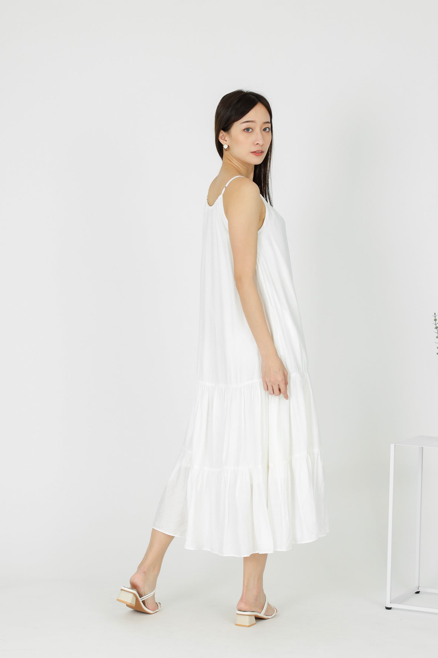 Carmen Ruffles Tiered Midi Dress - White
