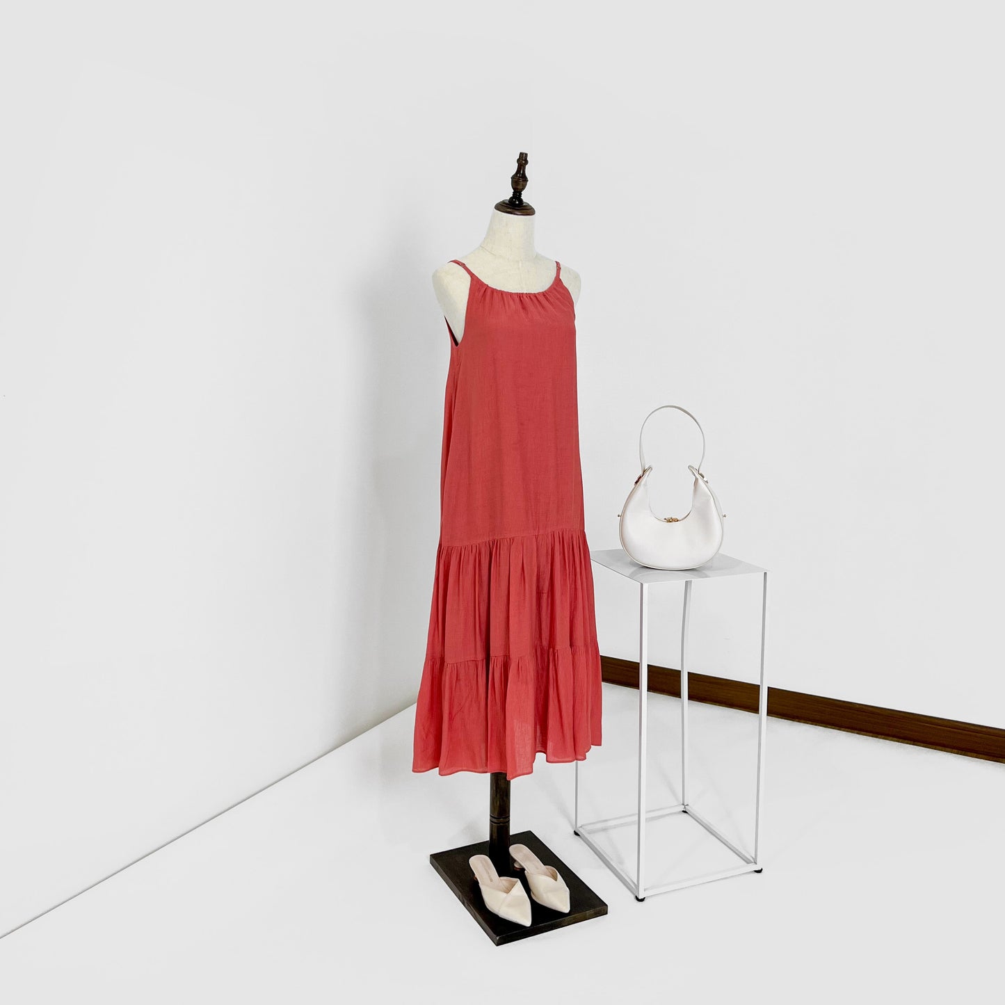 Carmen Ruffles Tiered Midi Dress - Coral