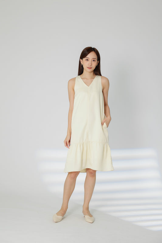 Dania Ruffles Shift Dress - Cream