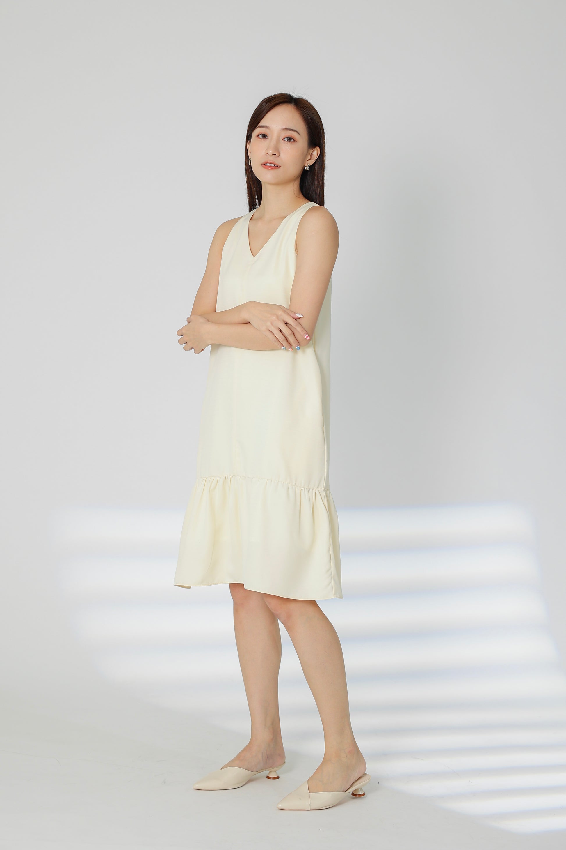 Dania Ruffles Shift Dress - Cream