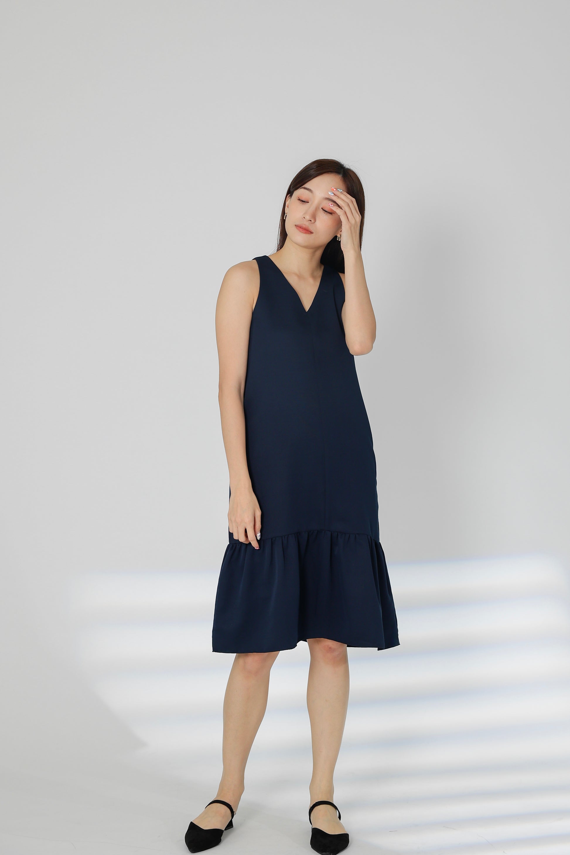 Hova Ruffles Shift Dress - Navy